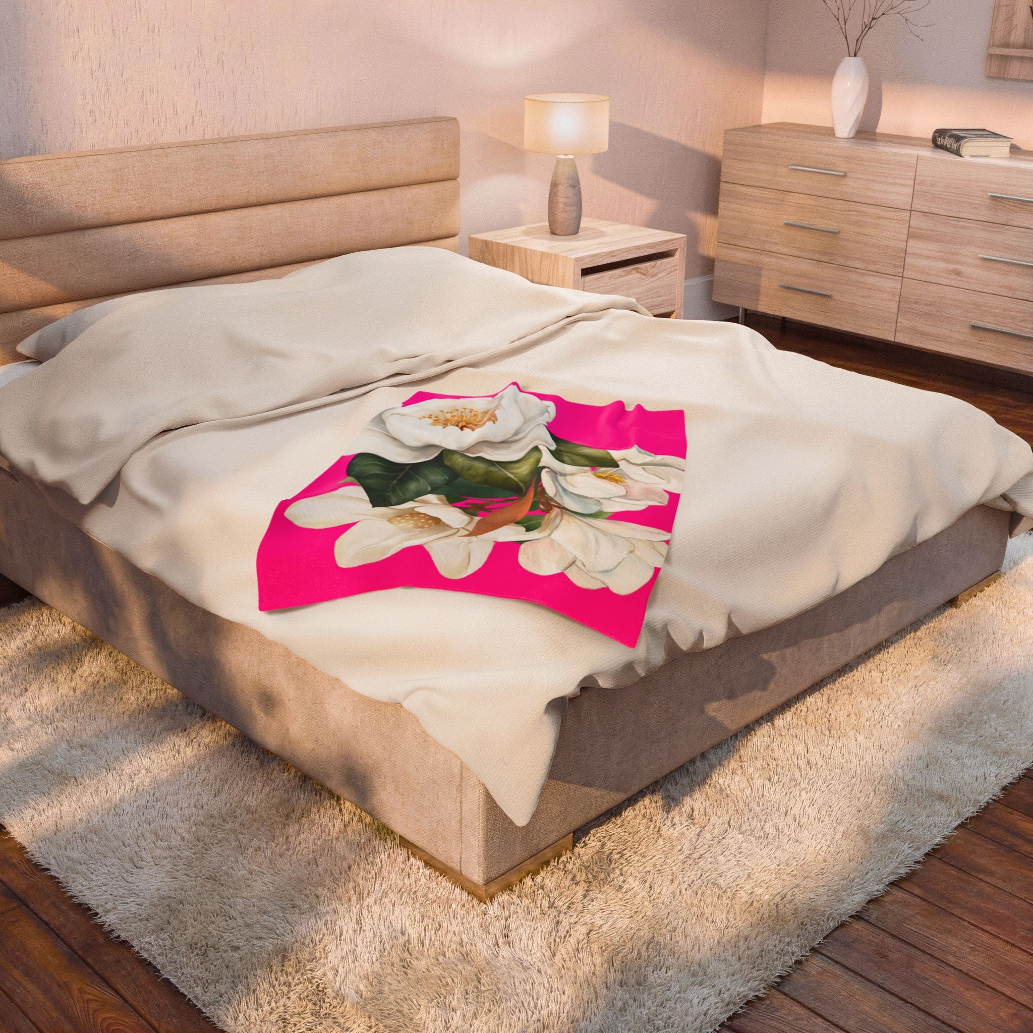 Soft Plush Blanket - Pink Flowers