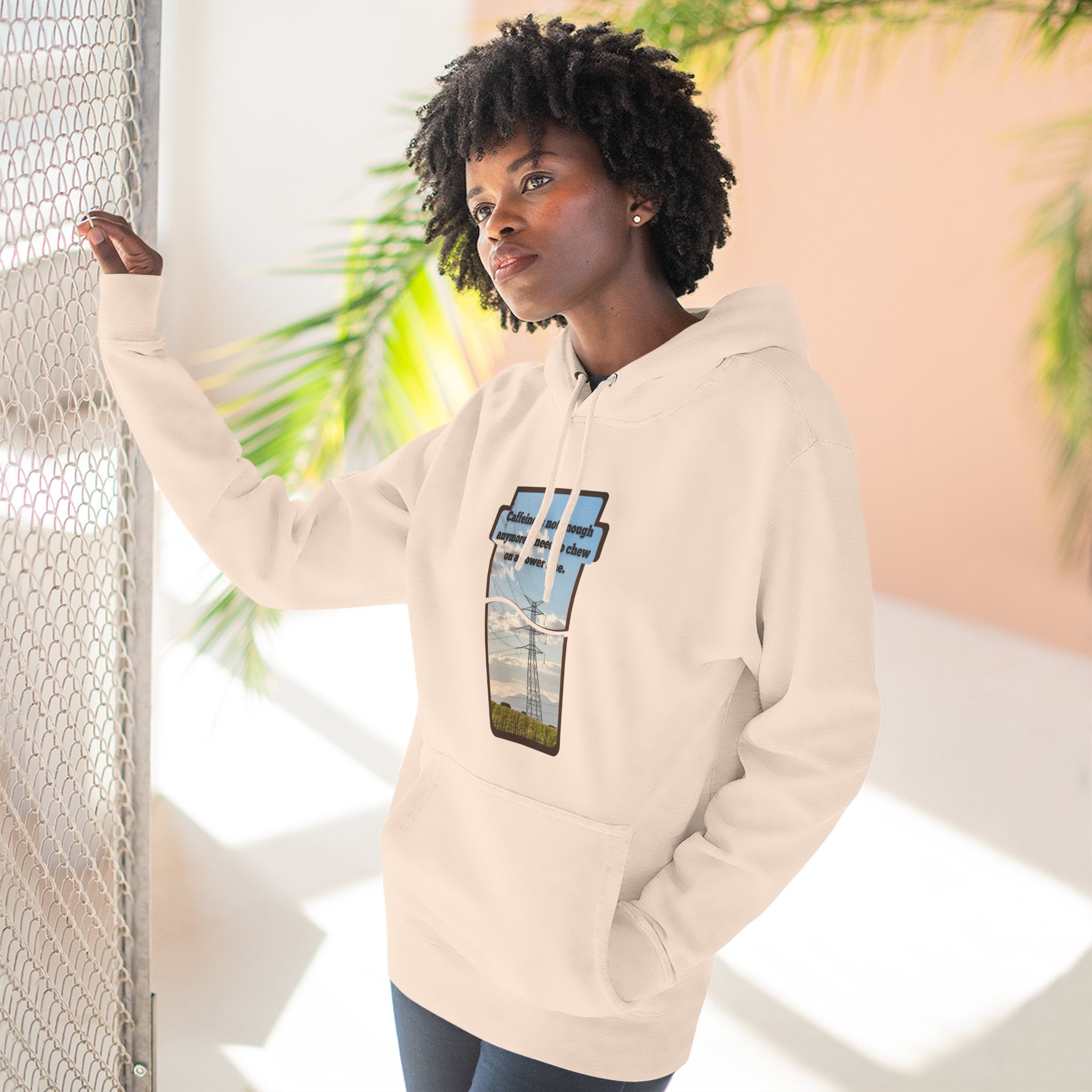 Soft Regular fit Hoodie - Men and Women - Coffee and power lines