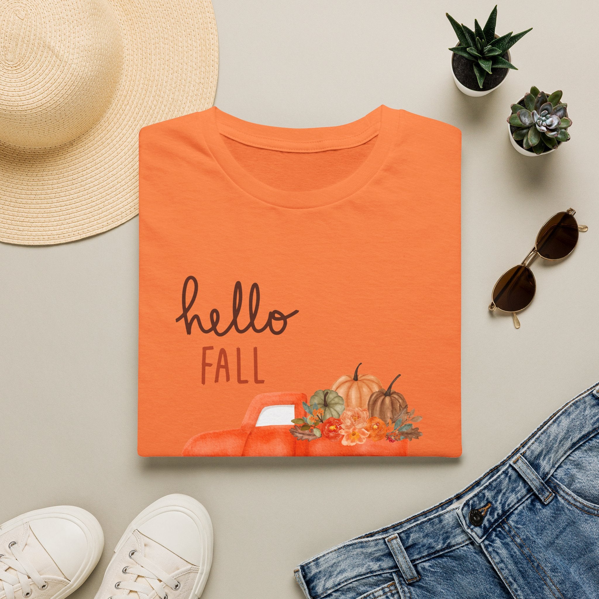 Woman Soft Relaxed Tee -  Hello Fall - Cute - Truck