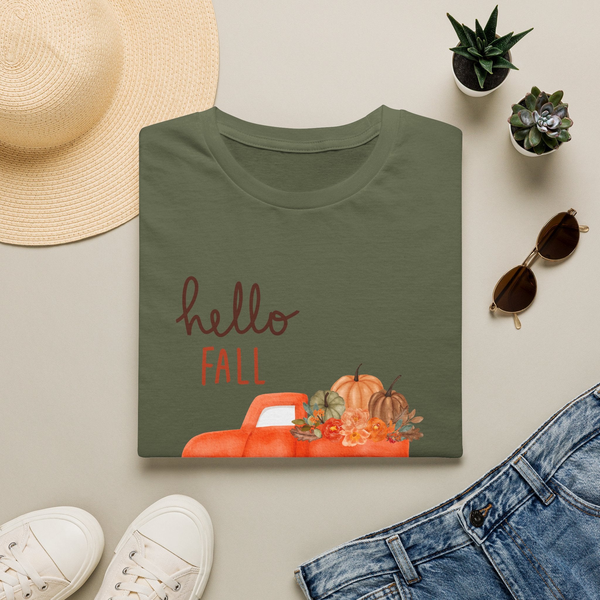 Woman Soft Relaxed Tee -  Hello Fall - Cute - Truck