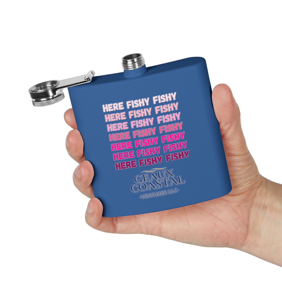 Stainless Steel Flask, 6oz - Here Fishy Fishy  (Girlie)