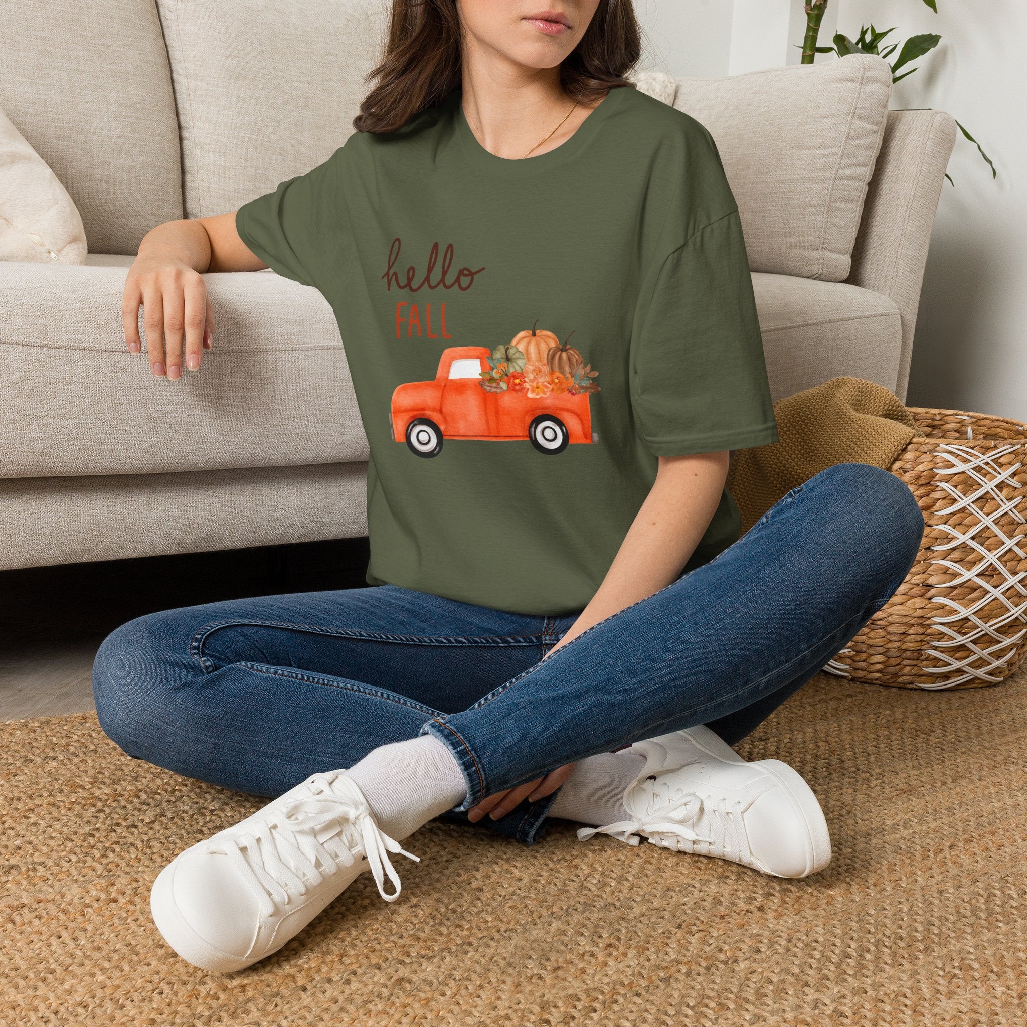 Woman Soft Relaxed Tee -  Hello Fall - Cute - Truck