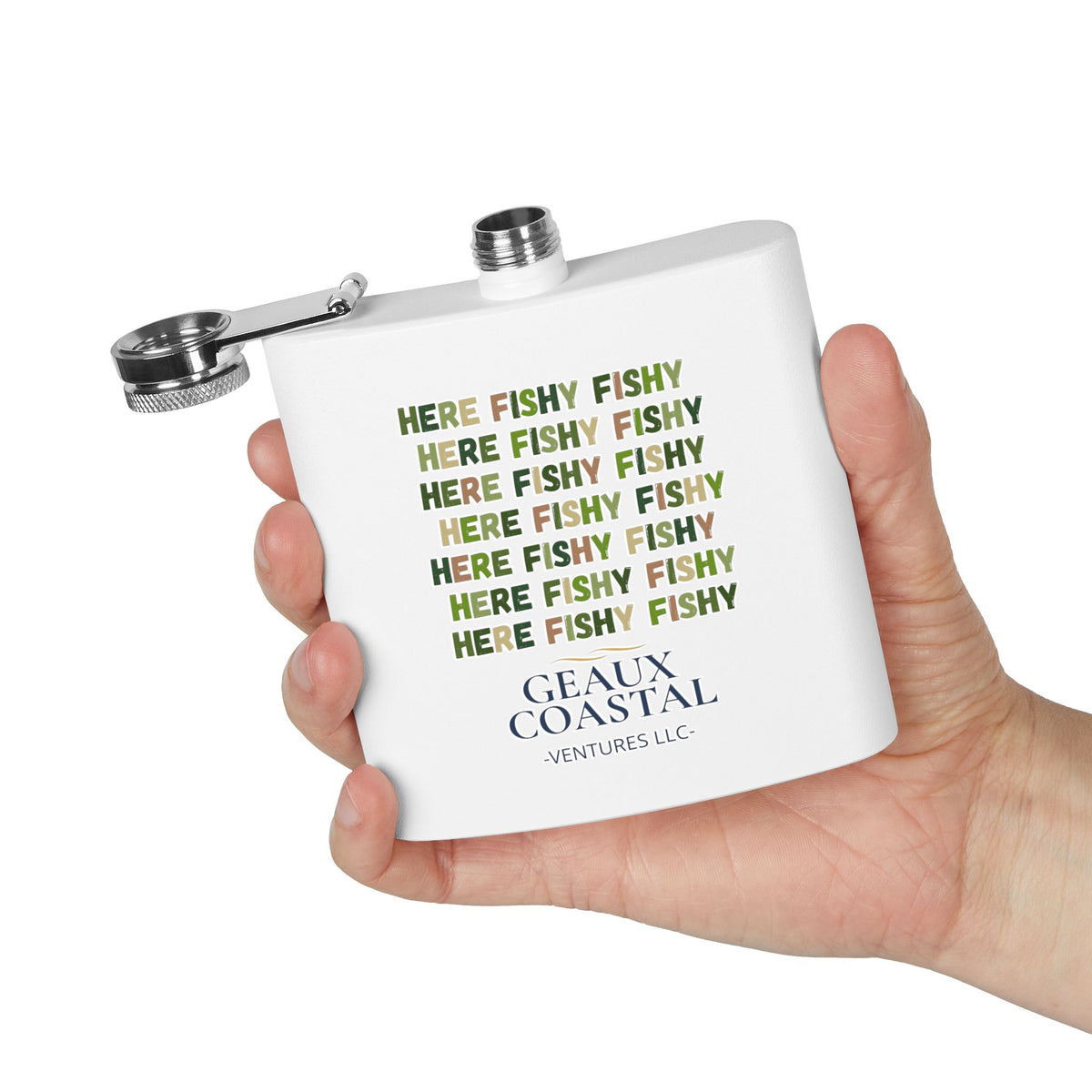 Stainless Steel Flask, 6oz - Camo Here Fishy Fishy - Boy *Camo*