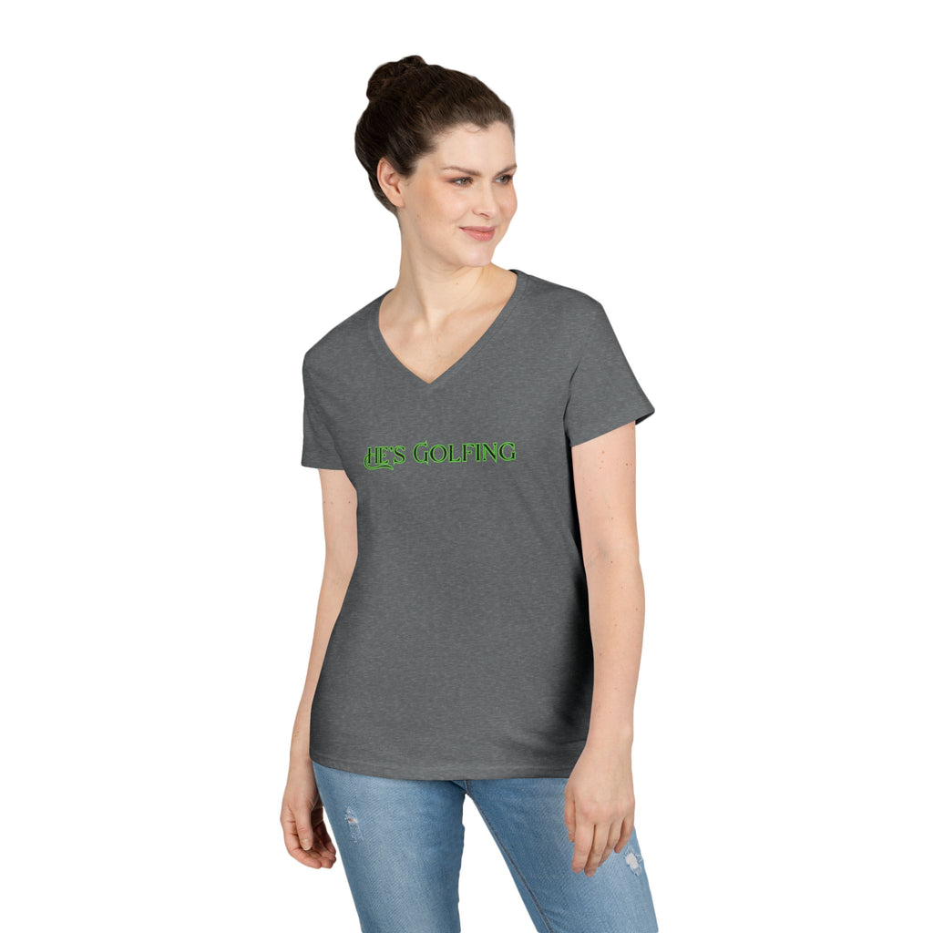 Ladies' V-Neck T-Shirt - Fitted - He's Golfing Soft Tee