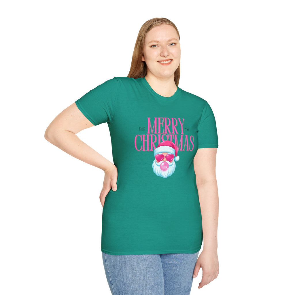 Ladies Soft Relaxed Tee- Santa (Cool Santa) pink