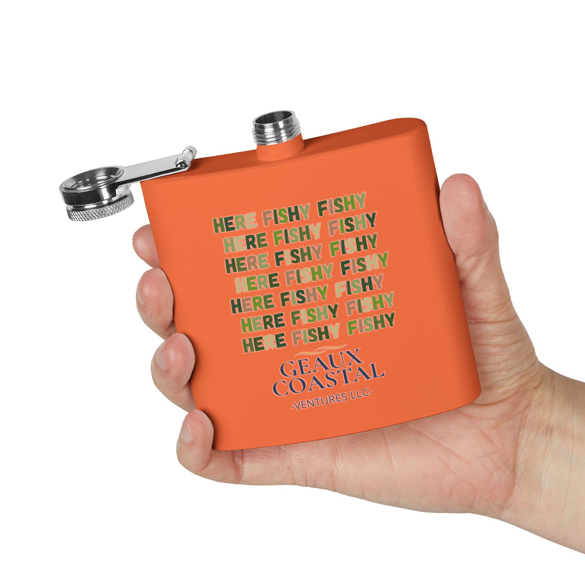 Stainless Steel Flask, 6oz - Camo Here Fishy Fishy - Boy *Camo*