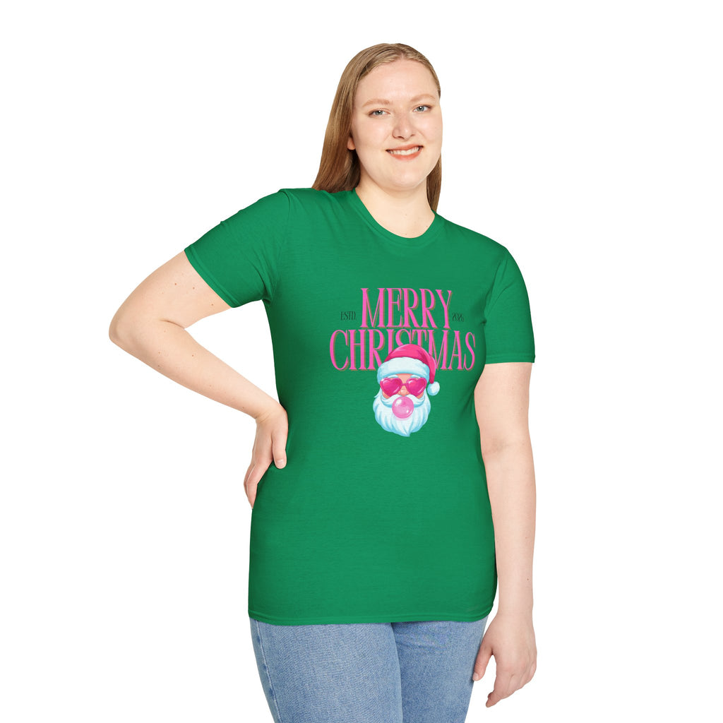 Ladies Soft Relaxed Tee- Santa (Cool Santa) pink