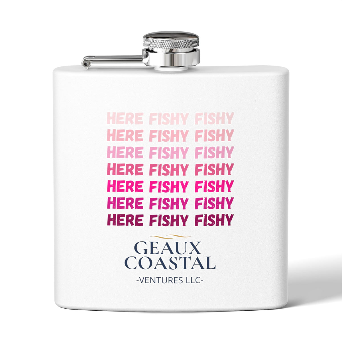 Stainless Steel Flask, 6oz - Here Fishy Fishy  (Girlie)