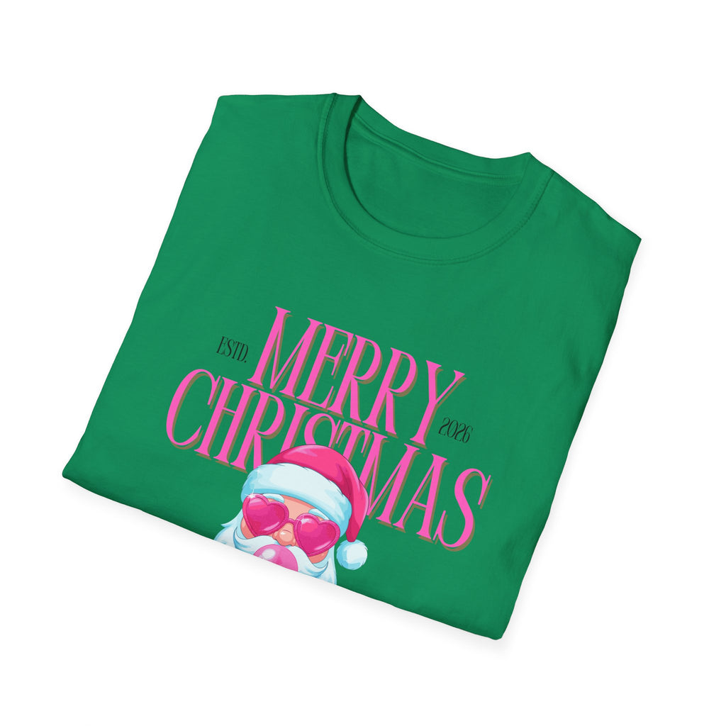 Ladies Soft Relaxed Tee- Santa (Cool Santa) pink