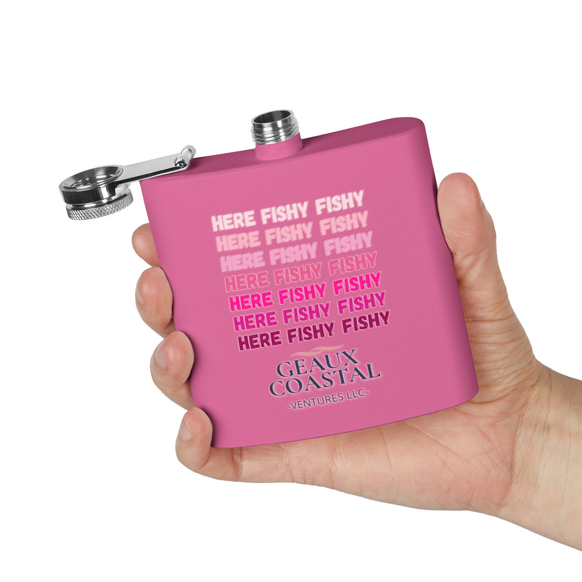 Stainless Steel Flask, 6oz - Here Fishy Fishy  (Girlie)