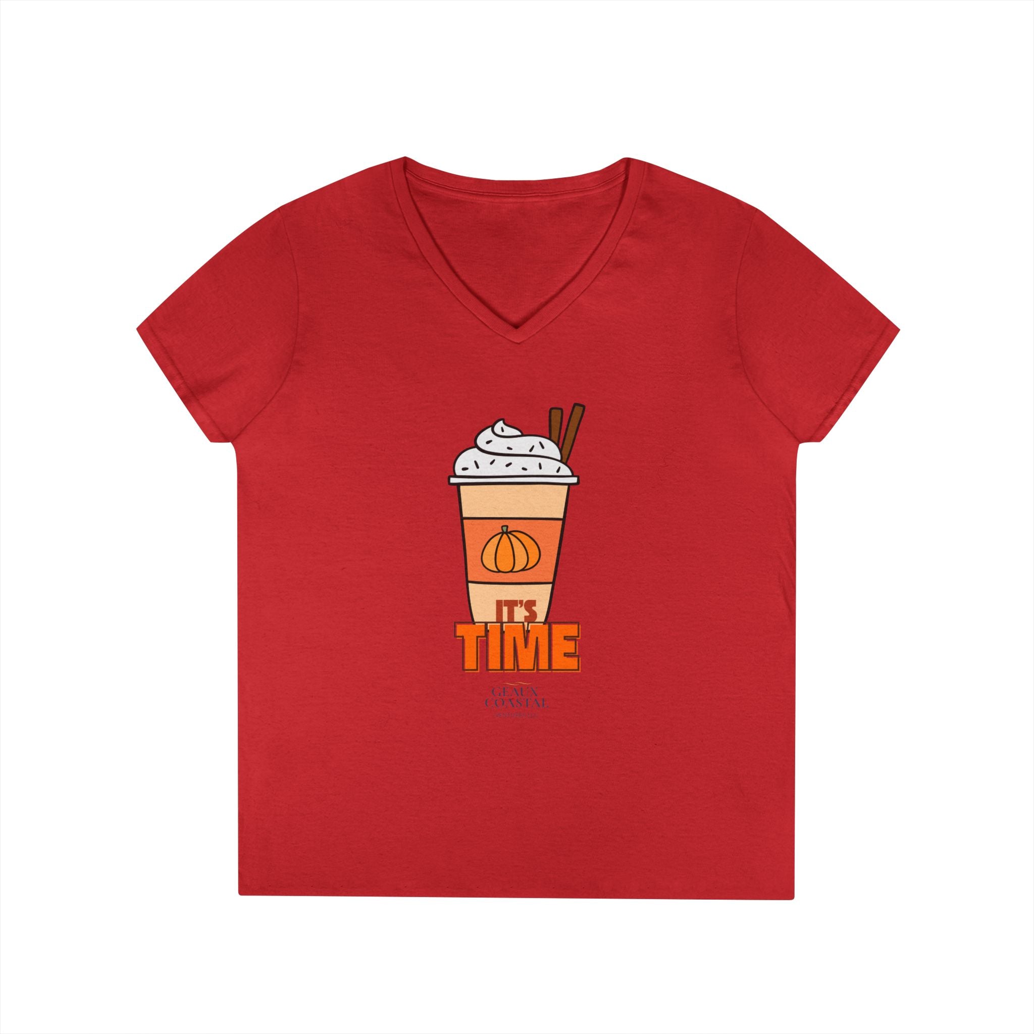 Ladies' V-Neck T-Shirt - PSL - Pumpkin Spice Latte - It's Time (Fitted)