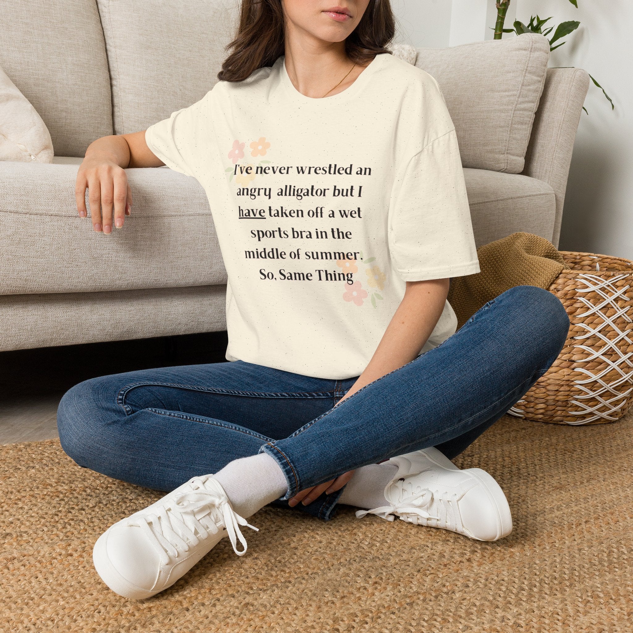 Ladies Soft Relaxed Soft T Shirt - Wrestle a alligator vs a wet bra