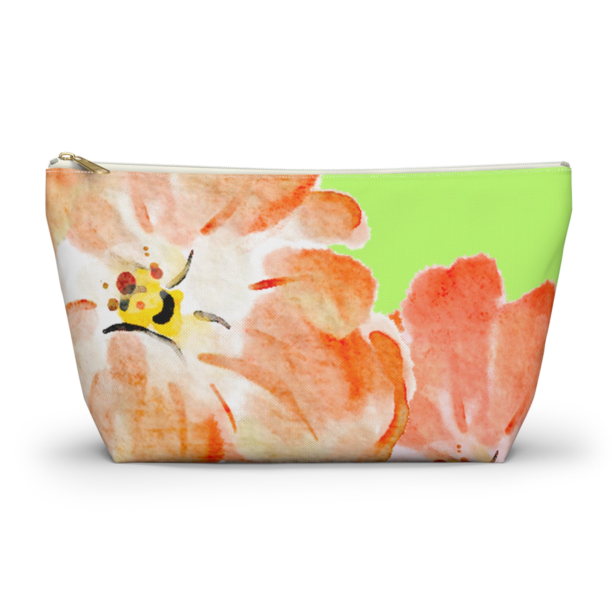 Accessory Pouch w T-bottom - Green and Orange Tropical