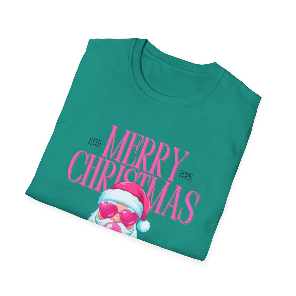 Ladies Soft Relaxed Tee- Santa (Cool Santa) pink