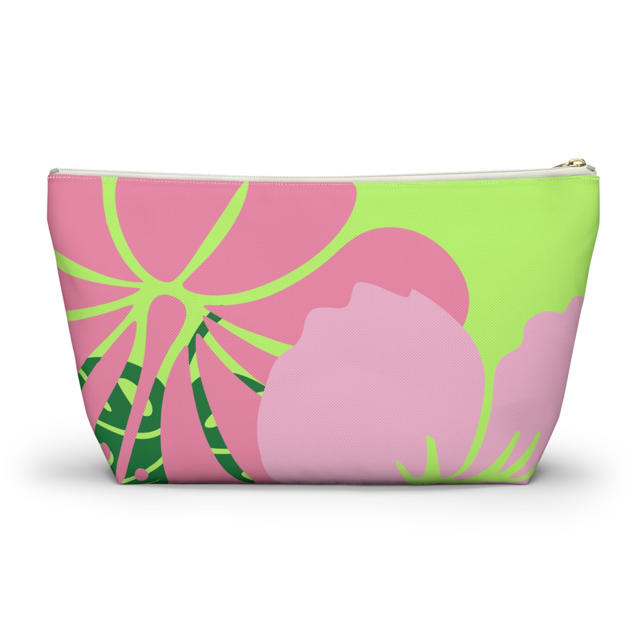 Accessory Pouch w T-bottom - Green and Pink Tropical