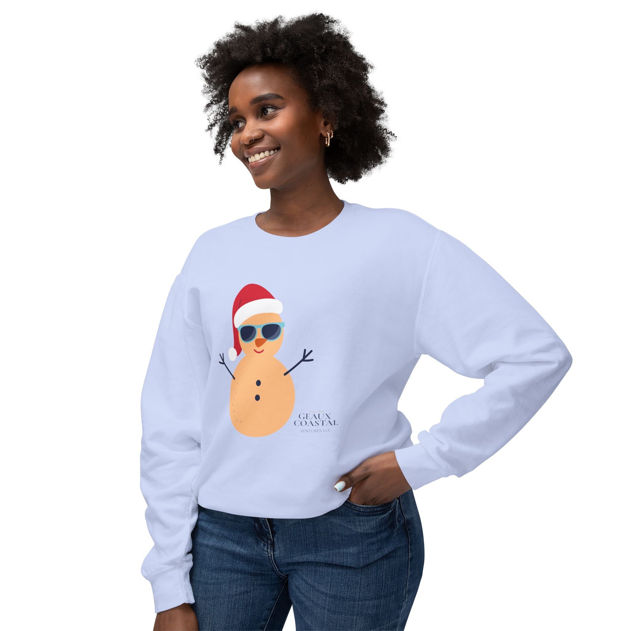 Ladies Lightweight Crewneck Sweatshirt - Snowman Christmas