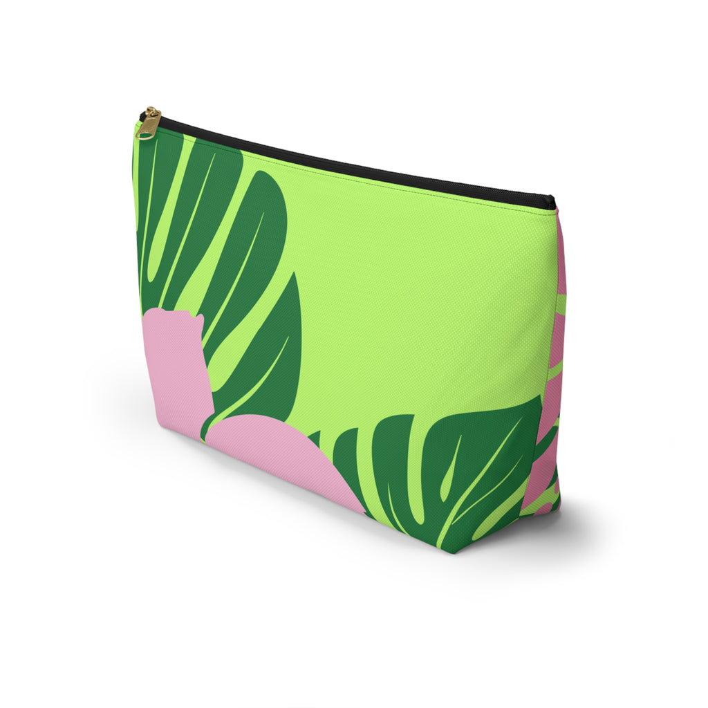 Accessory Pouch w T-bottom - Green and Pink Tropical