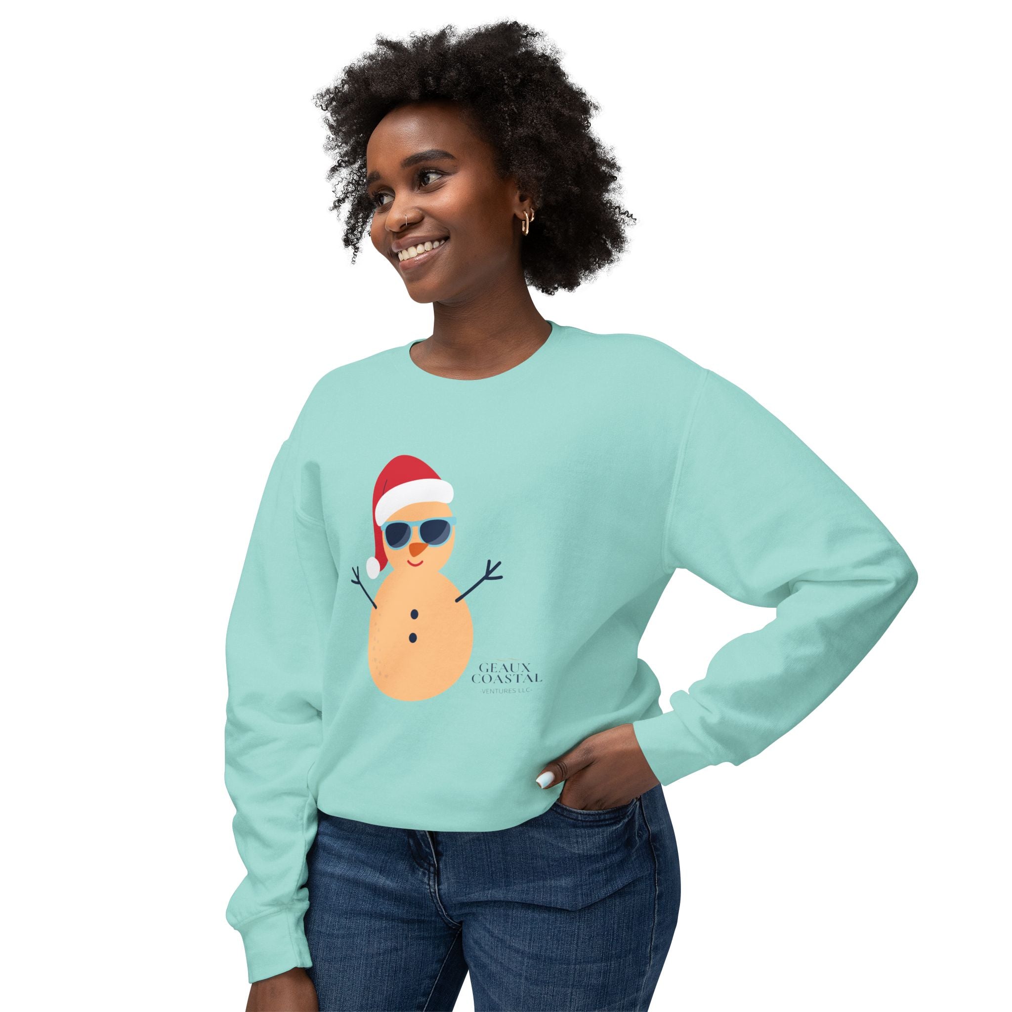 Ladies Lightweight Crewneck Sweatshirt - Snowman Christmas