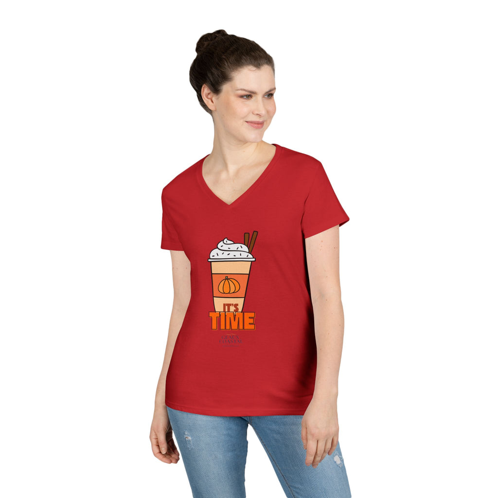 Ladies' V-Neck T-Shirt - PSL - Pumpkin Spice Latte - It's Time (Fitted)