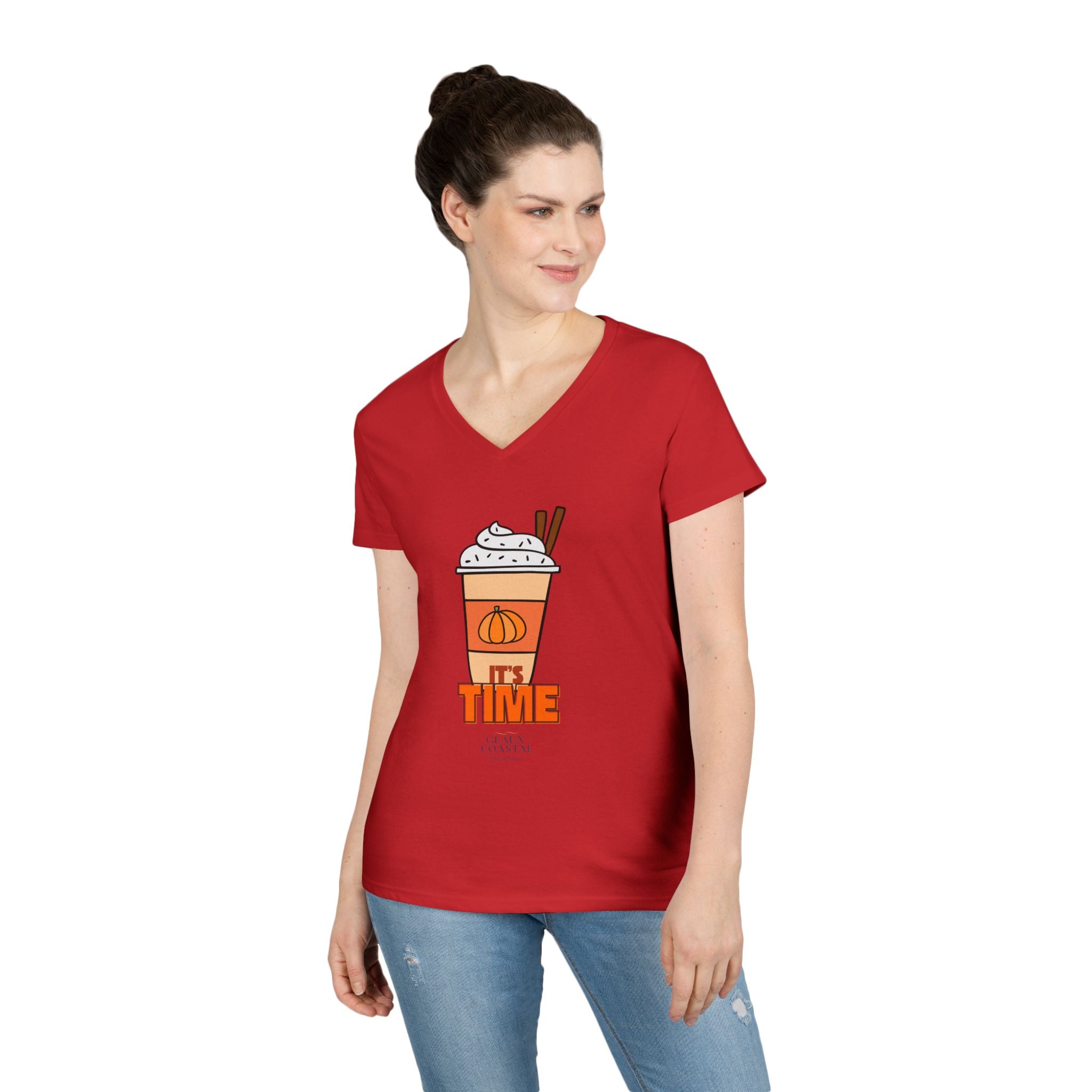 Ladies' V-Neck T-Shirt - PSL - Pumpkin Spice Latte - It's Time (Fitted)