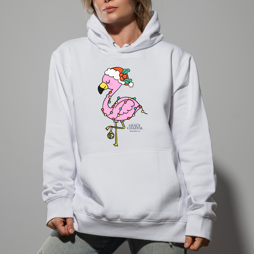 Ladies Pullover Hoodie Sweatshirt - Flamingo Cute Christmas Cheer - Regular Fit