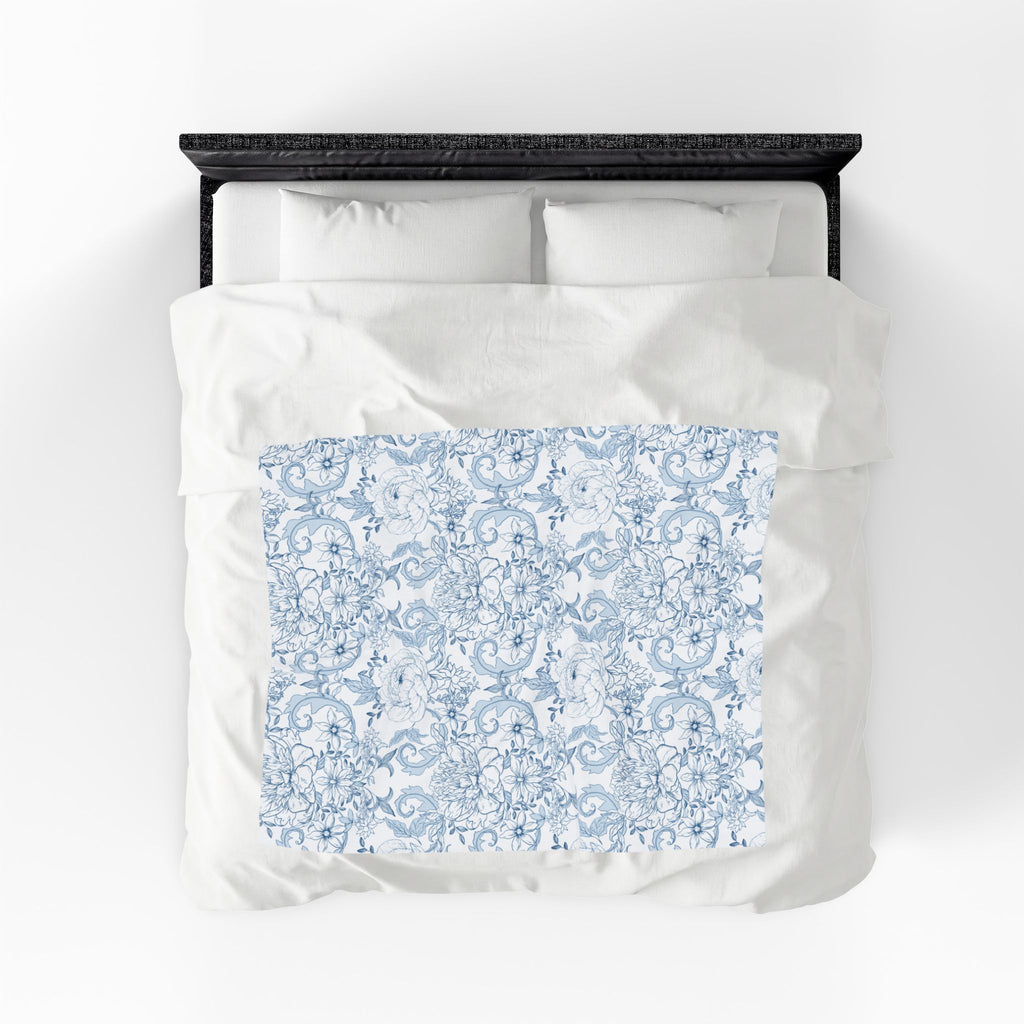 Velveteen Plush Blanket - Blue French Toile