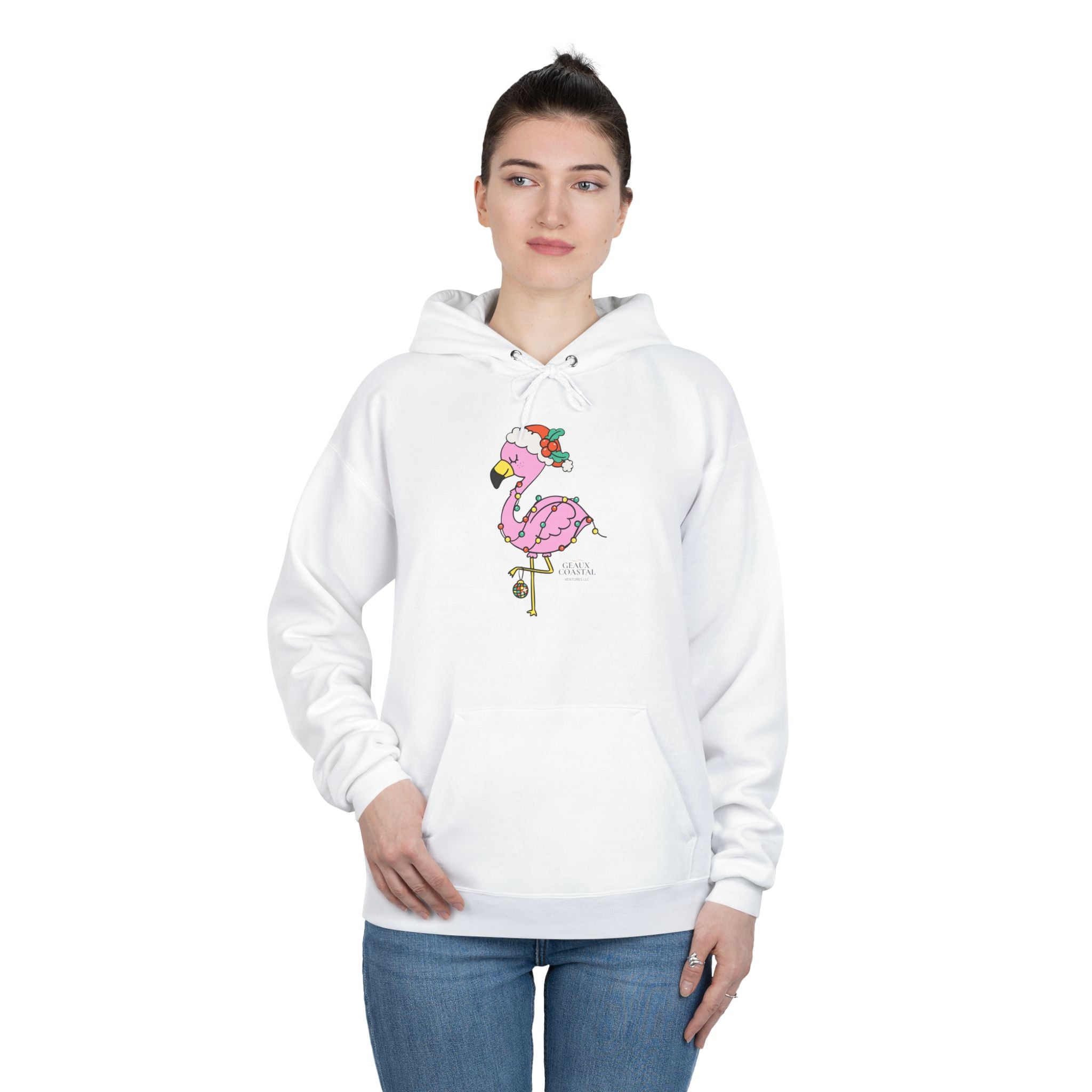 Ladies Pullover Hoodie Sweatshirt - Flamingo Cute Christmas Cheer - Regular Fit