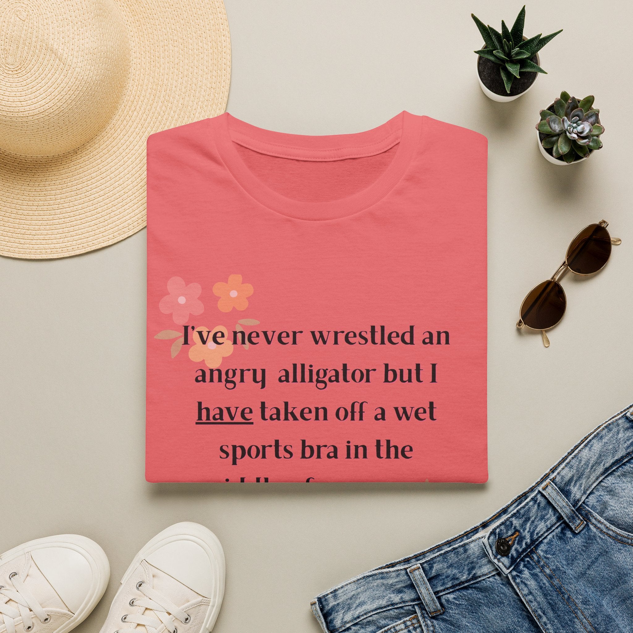 Ladies Soft Relaxed Soft T Shirt - Wrestle a alligator vs a wet bra