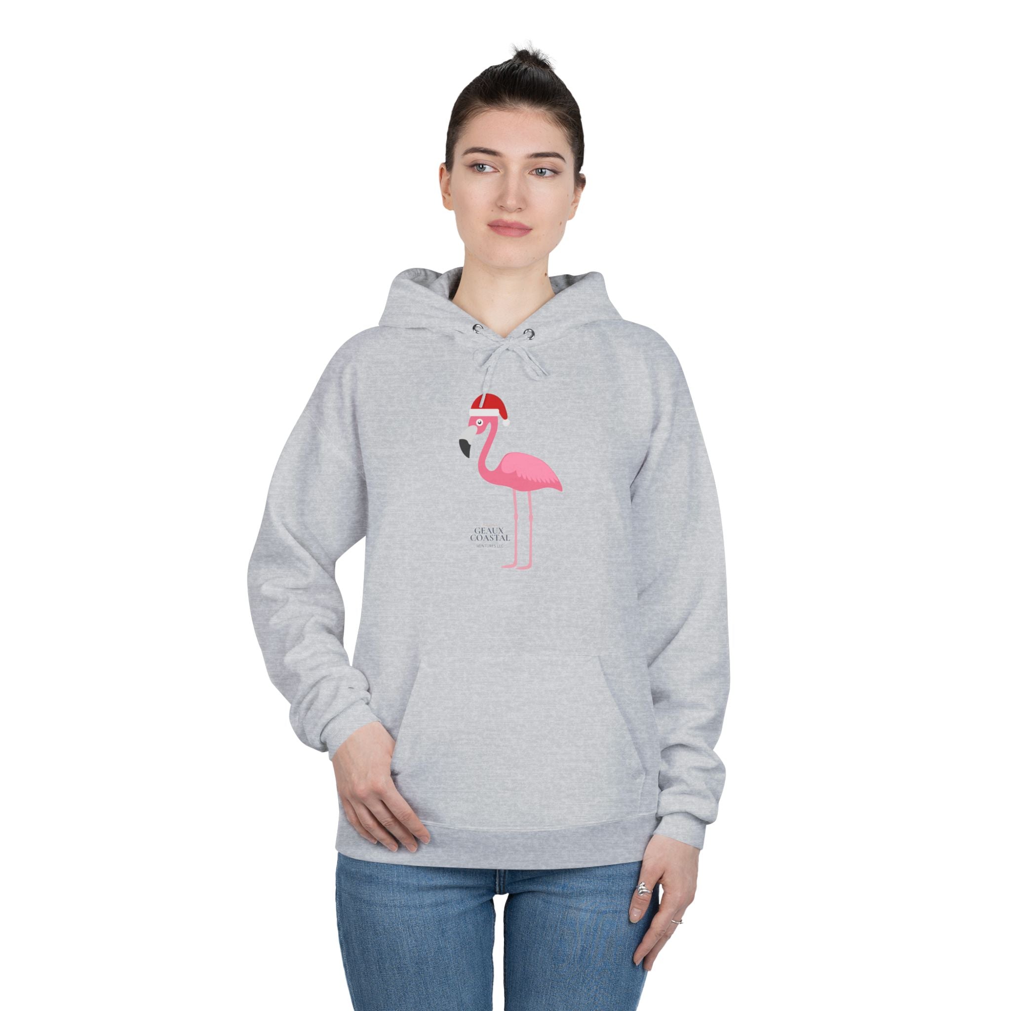 Ladies Hoodie Sweatshirt - Flamingo Cute Santa Christmas - Regular Fit
