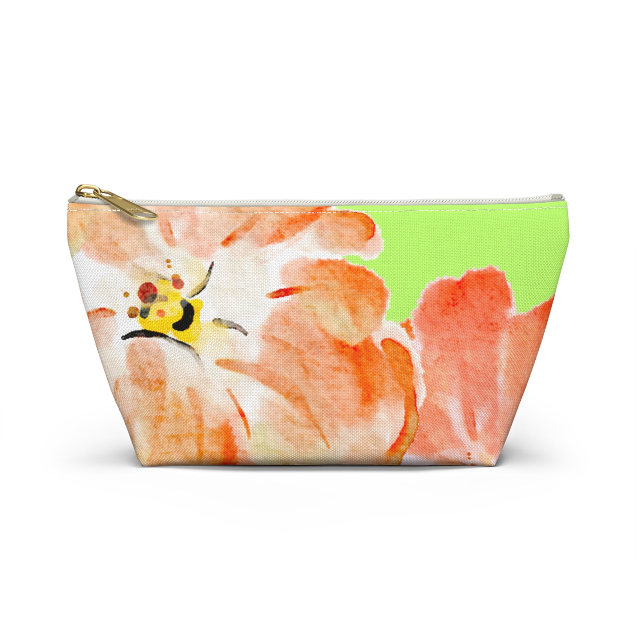 Accessory Pouch w T-bottom - Green and Orange Tropical