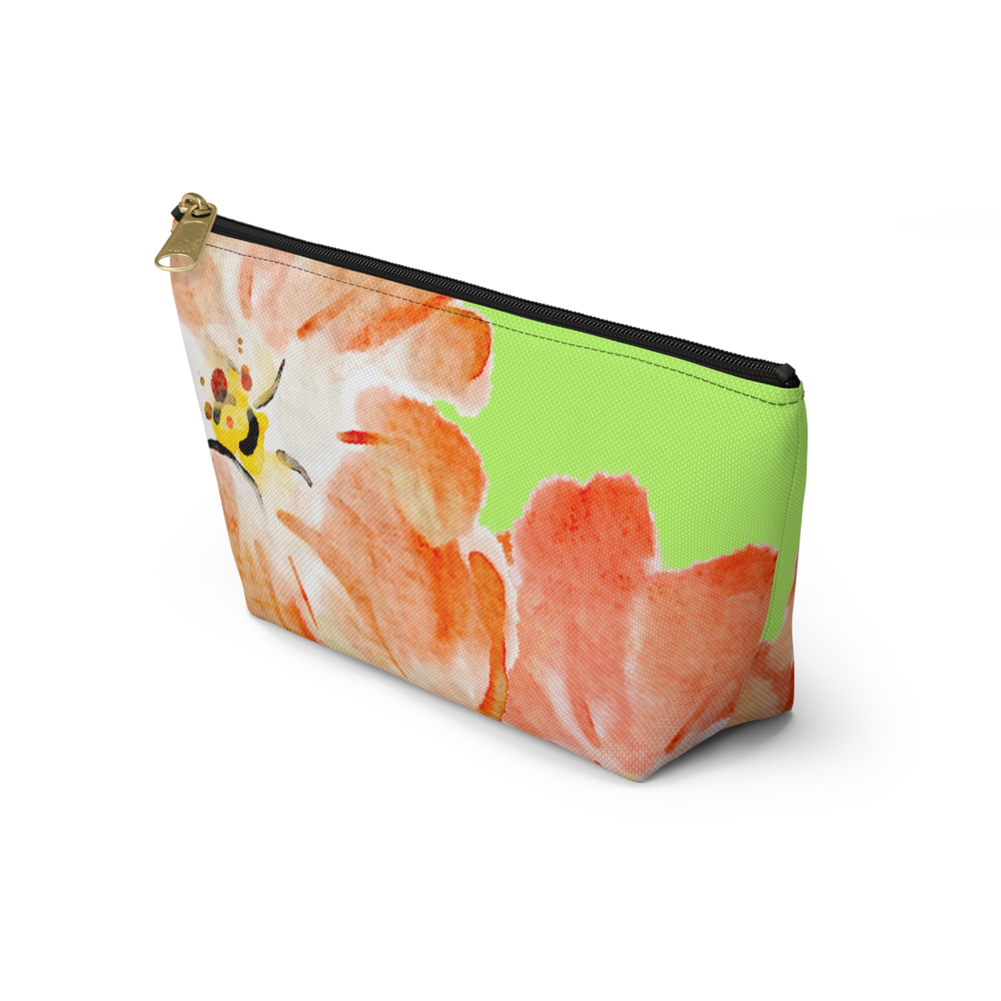 Accessory Pouch w T-bottom - Green and Orange Tropical