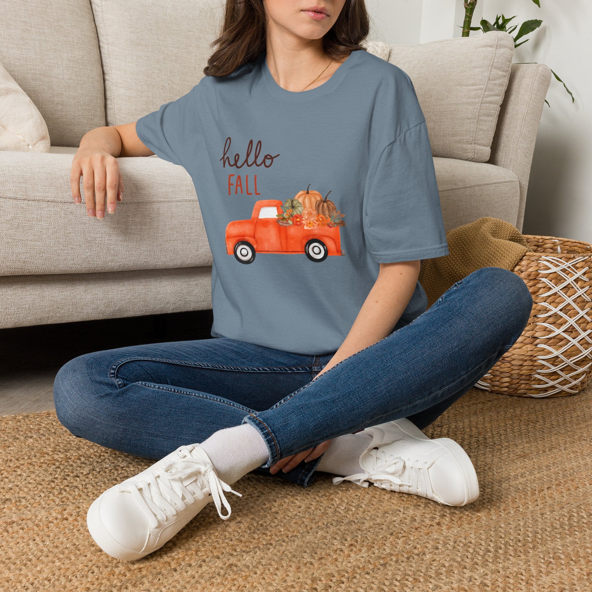 Woman Soft Relaxed Tee -  Hello Fall - Cute - Truck
