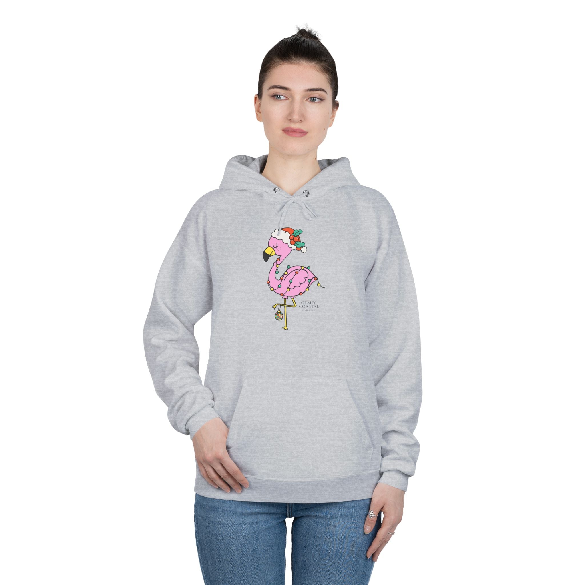 Ladies Pullover Hoodie Sweatshirt - Flamingo Cute Christmas Cheer - Regular Fit