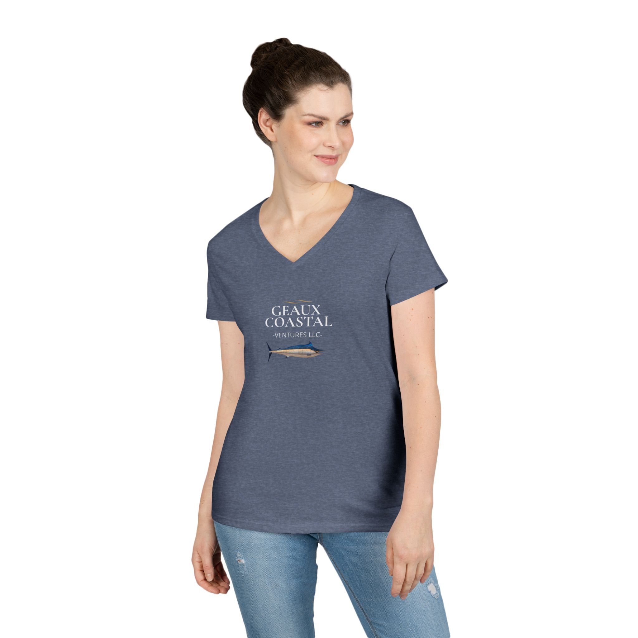 Women's V Neck Marlin Geaux Coastal Soft Tee - Slim
