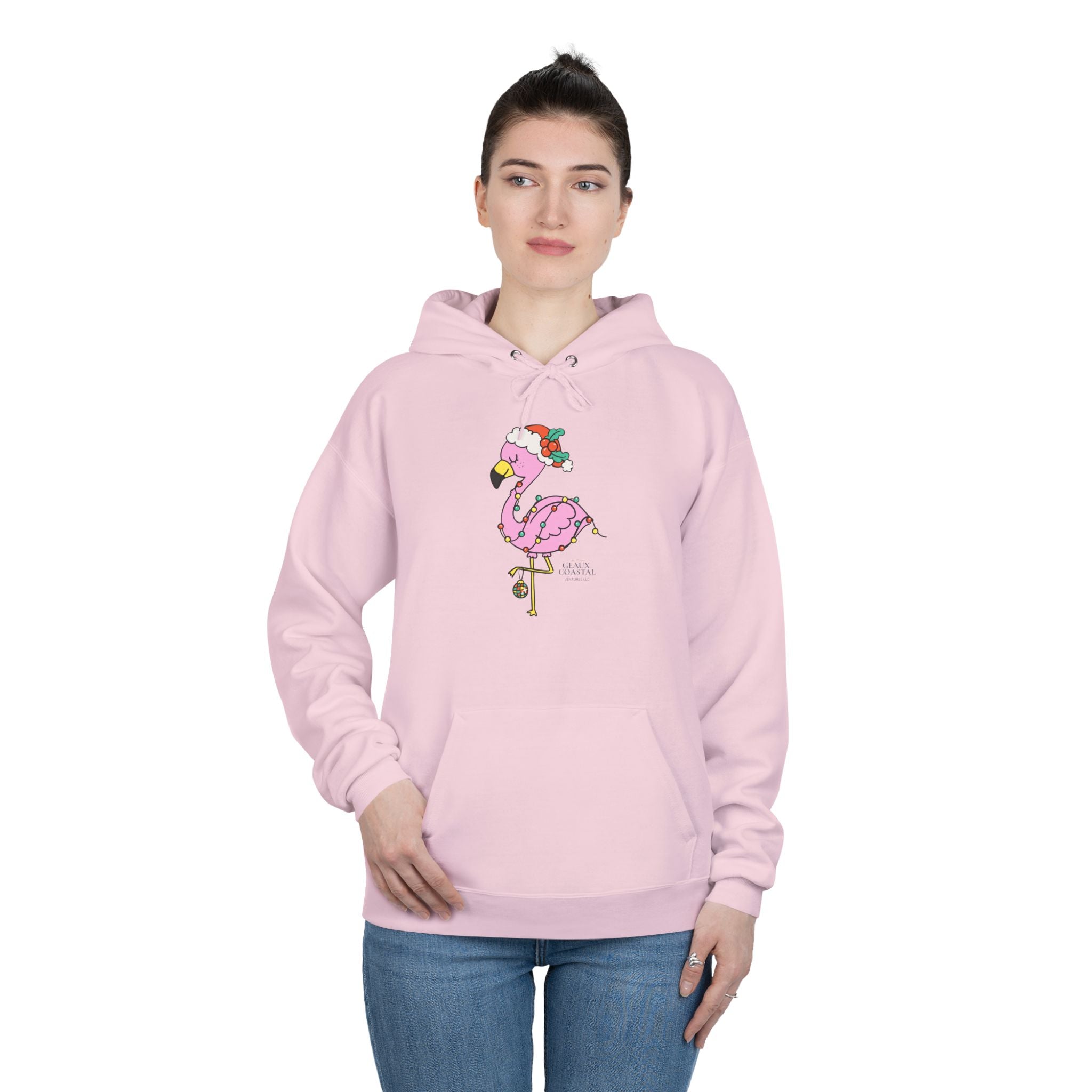 Ladies Pullover Hoodie Sweatshirt - Flamingo Cute Christmas Cheer - Regular Fit