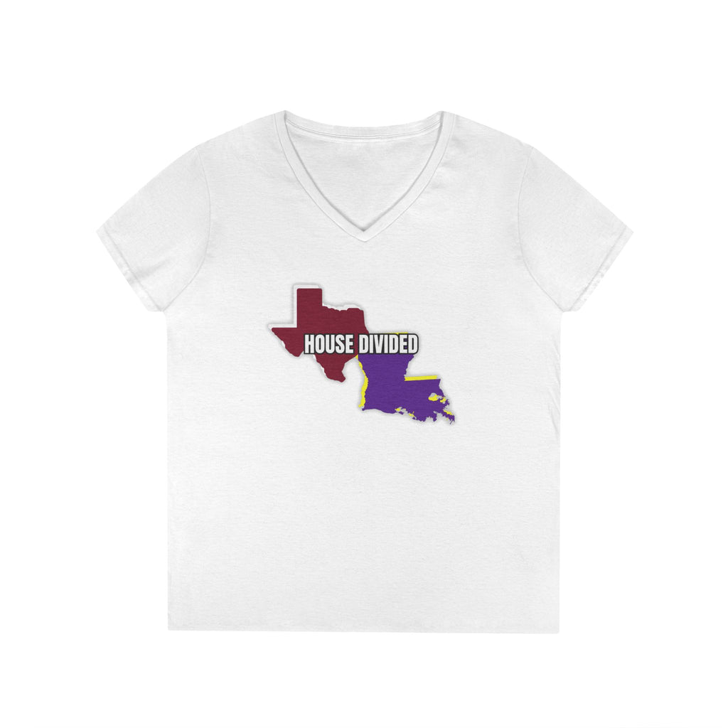 Ladies' V-Neck T-Shirt - Fitted "House Divided" "LSU" "Aggies"