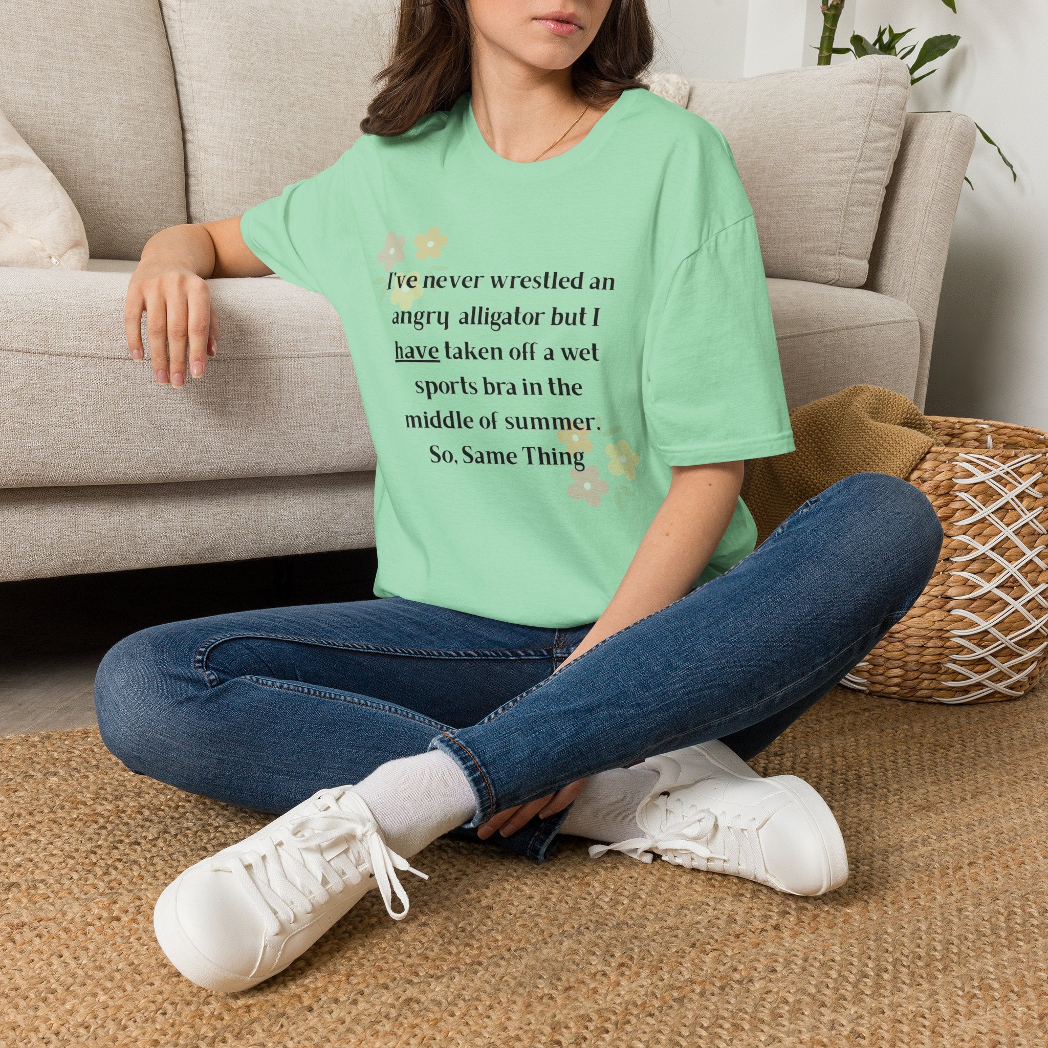 Ladies Soft Relaxed Soft T Shirt - Wrestle a alligator vs a wet bra