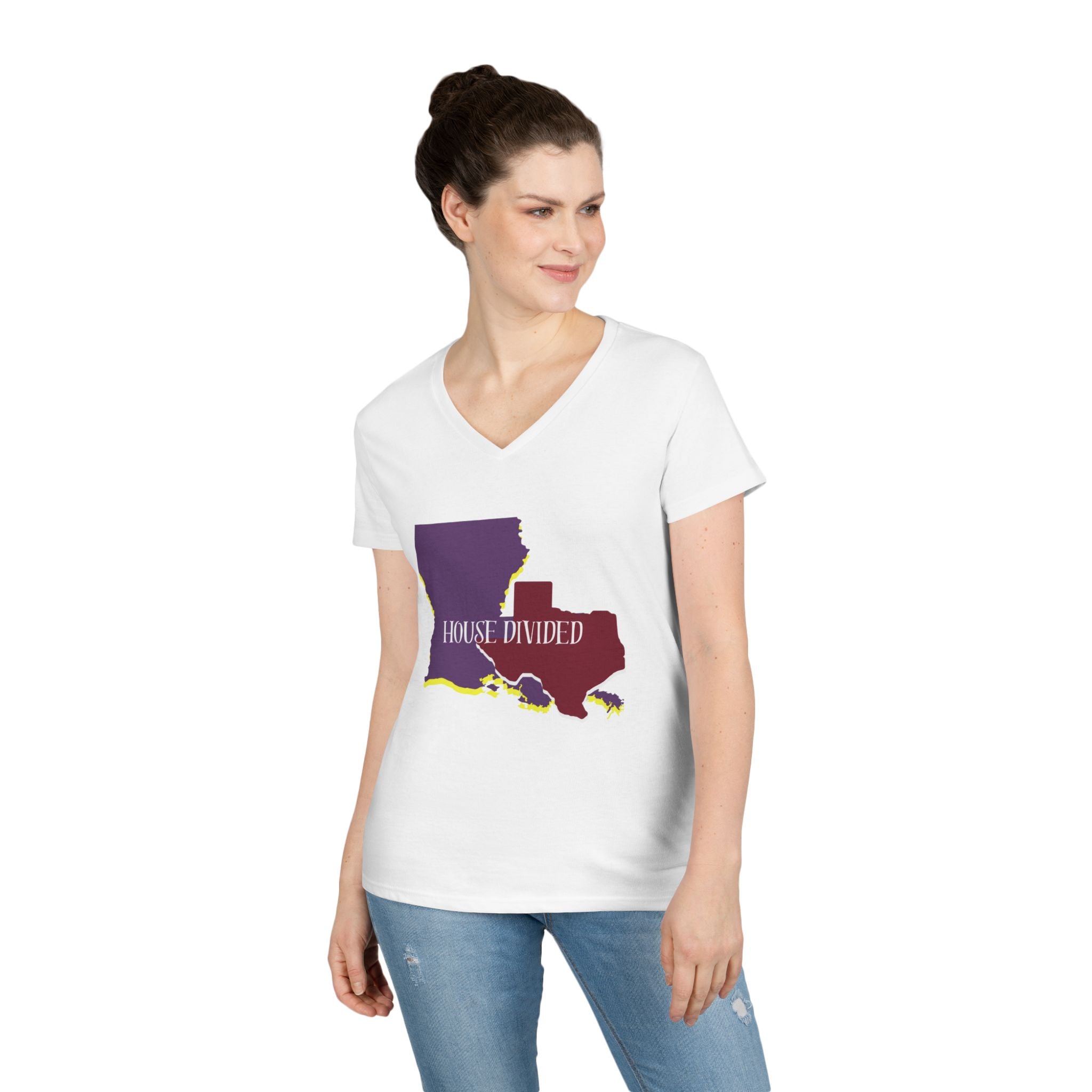 Ladies' V-Neck Tee Fitted - "Aggies" "LSU" "House Divided"