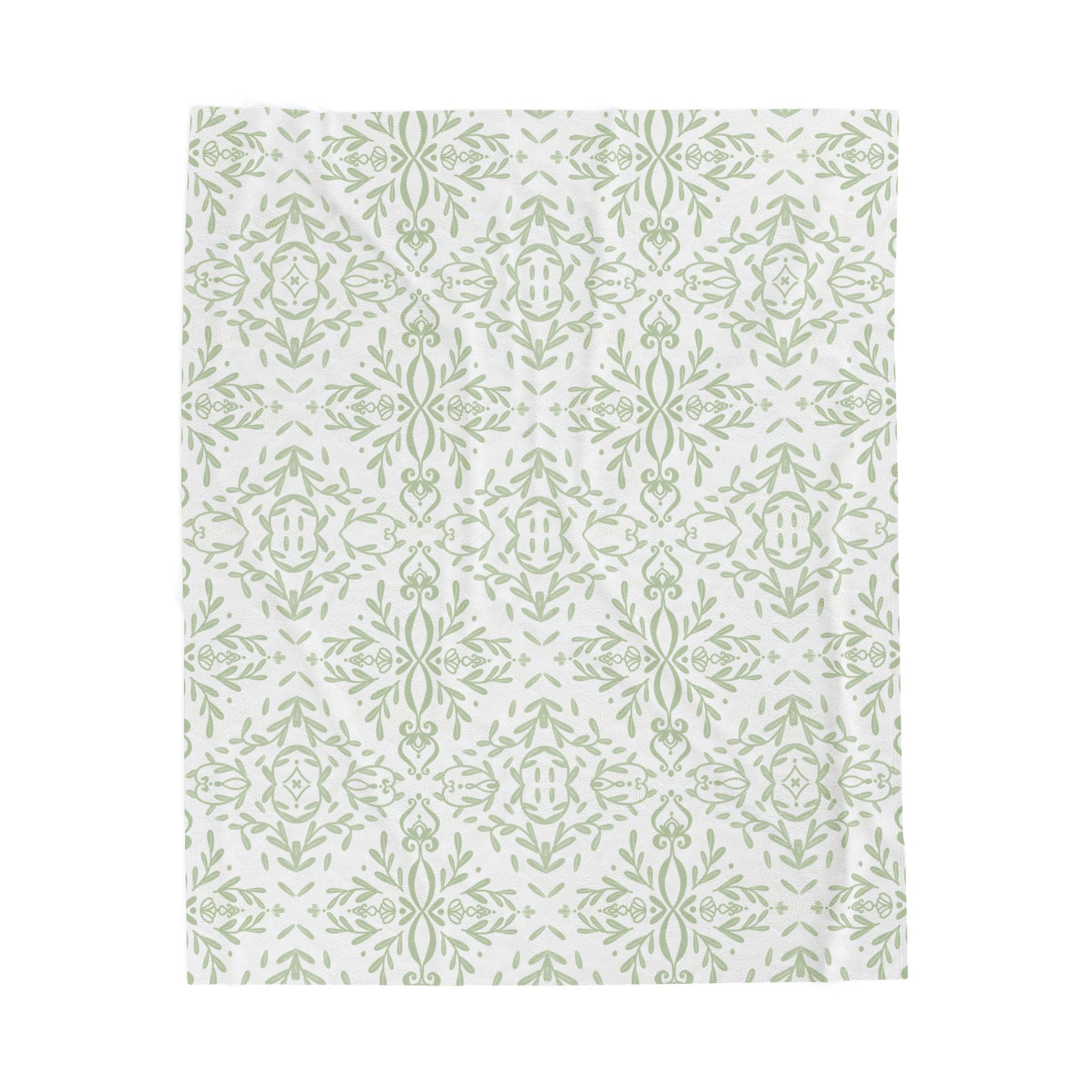 Velveteen Plush Blanket - Green French Toile