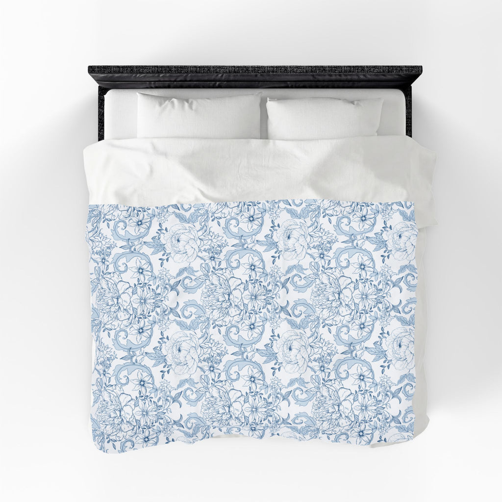 Velveteen Plush Blanket - Blue French Toile