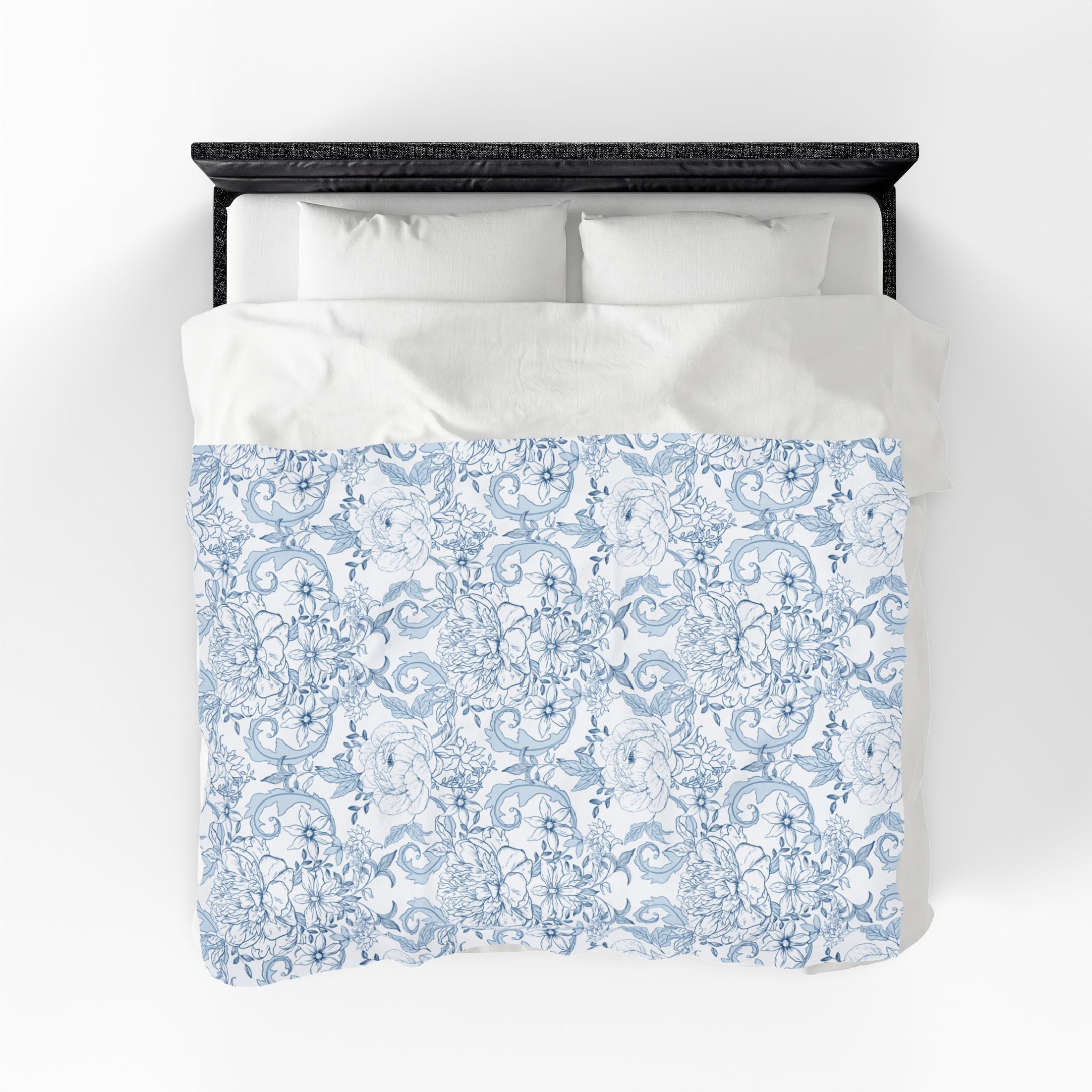 Velveteen Plush Blanket - Blue French Toile
