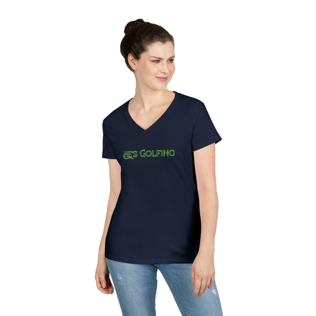 Ladies' V-Neck T-Shirt - Fitted - He's Golfing Soft Tee