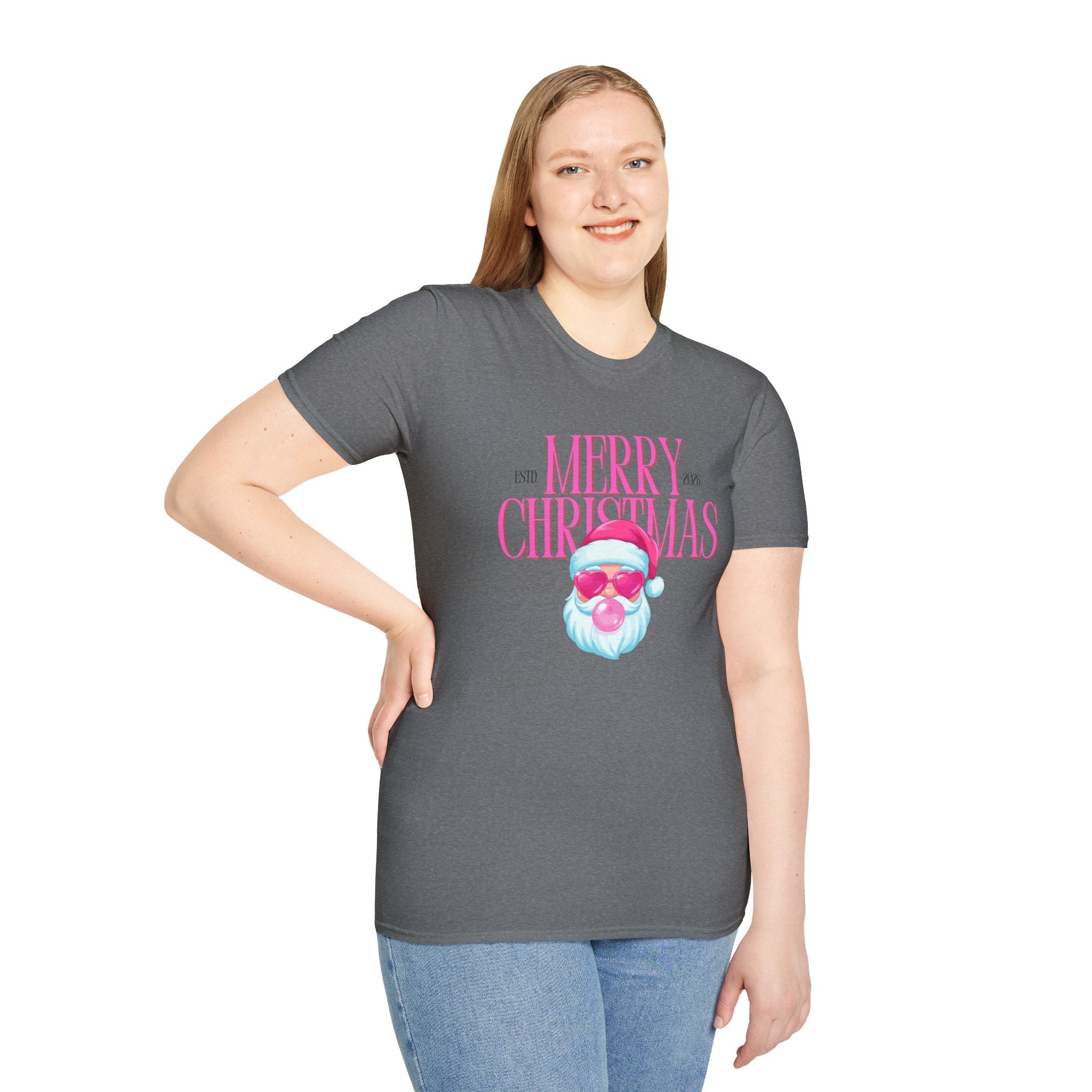 Ladies Soft Relaxed Tee- Santa (Cool Santa) pink