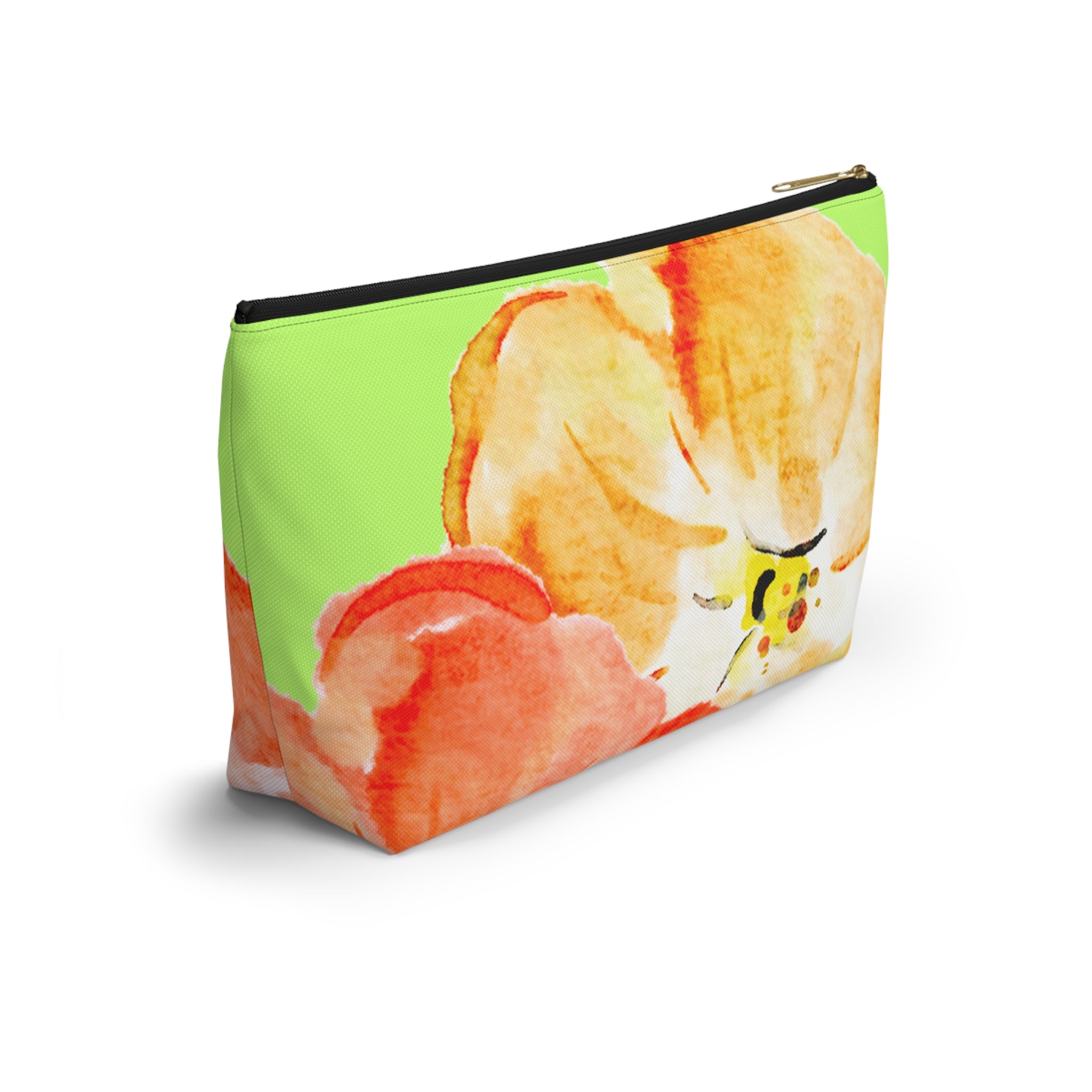 Accessory Pouch w T-bottom - Green and Orange Tropical