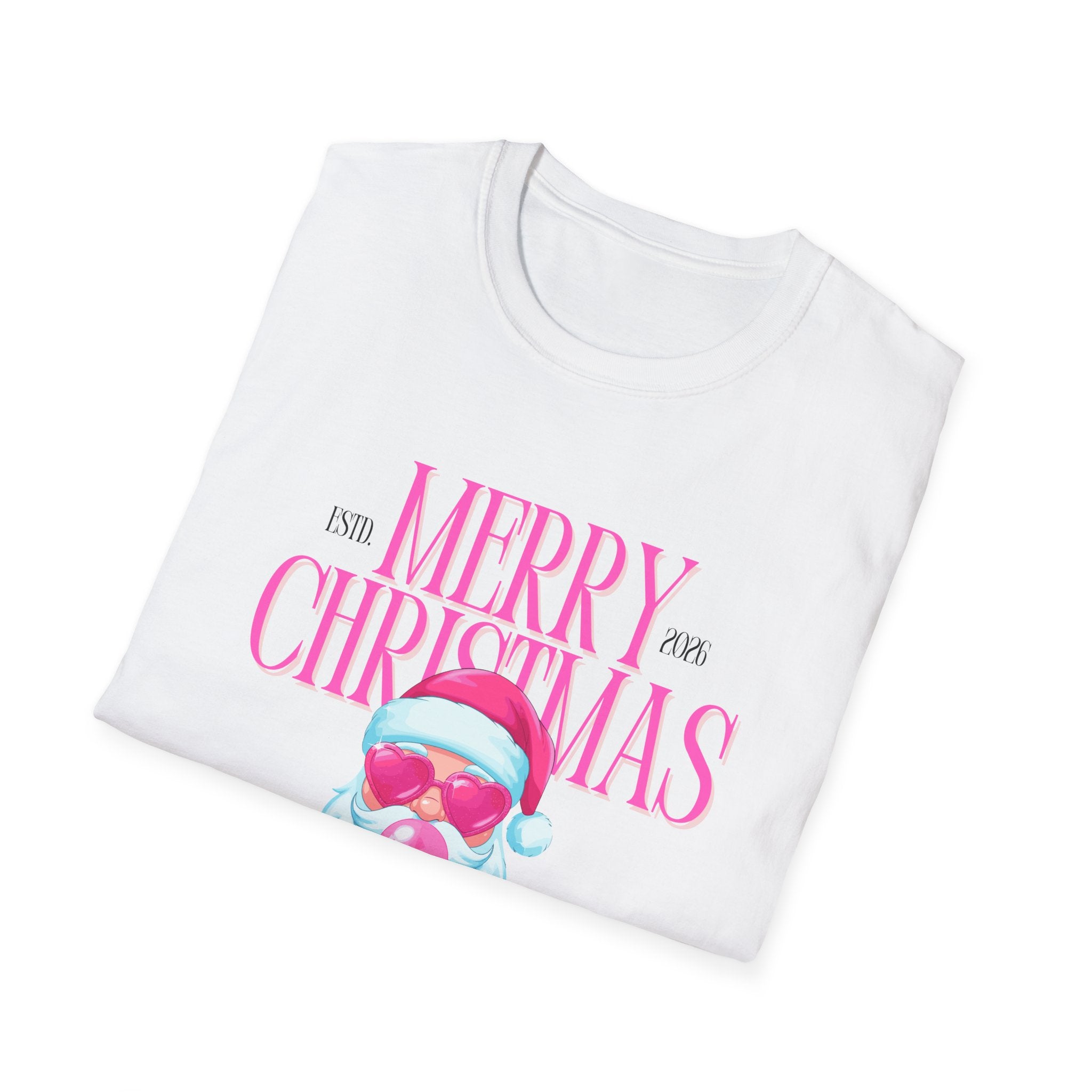 Ladies Soft Relaxed Tee- Santa (Cool Santa) pink