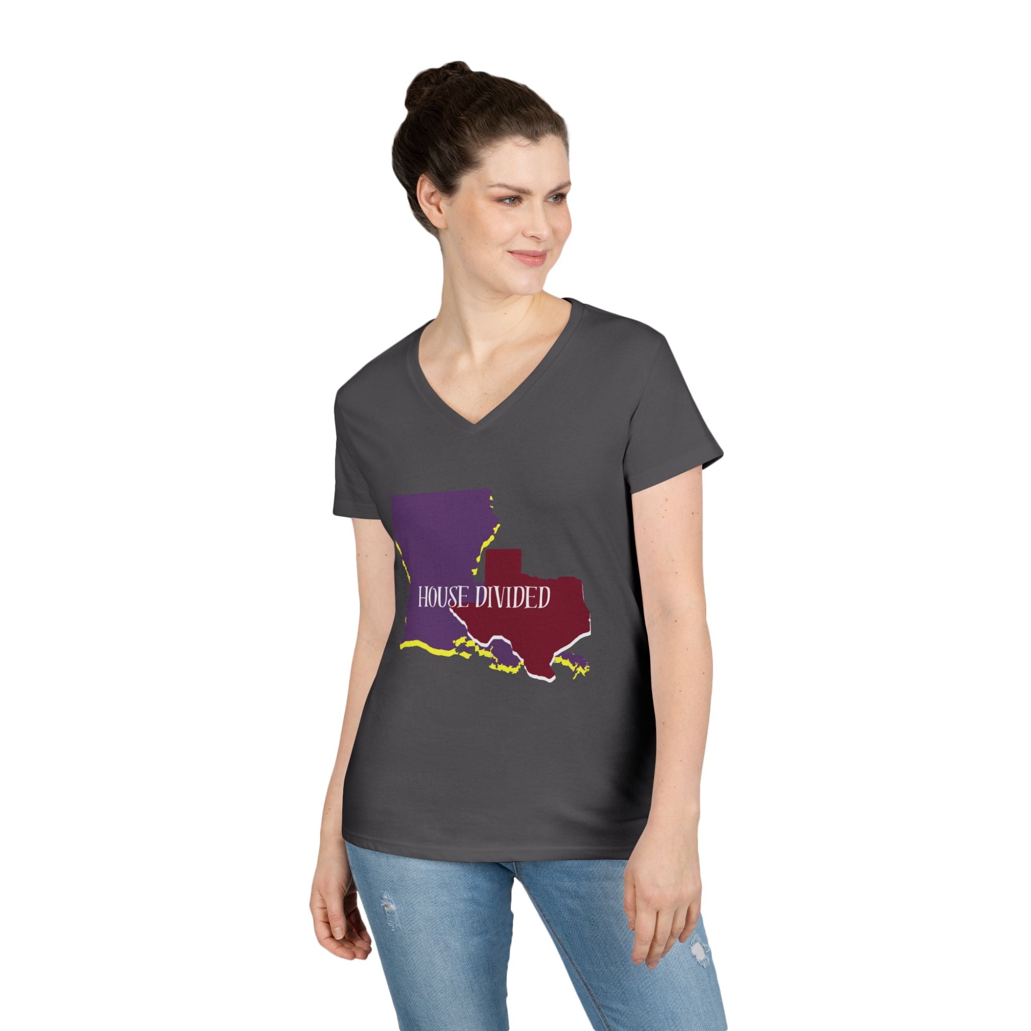 Ladies' V-Neck Tee Fitted - "Aggies" "LSU" "House Divided"