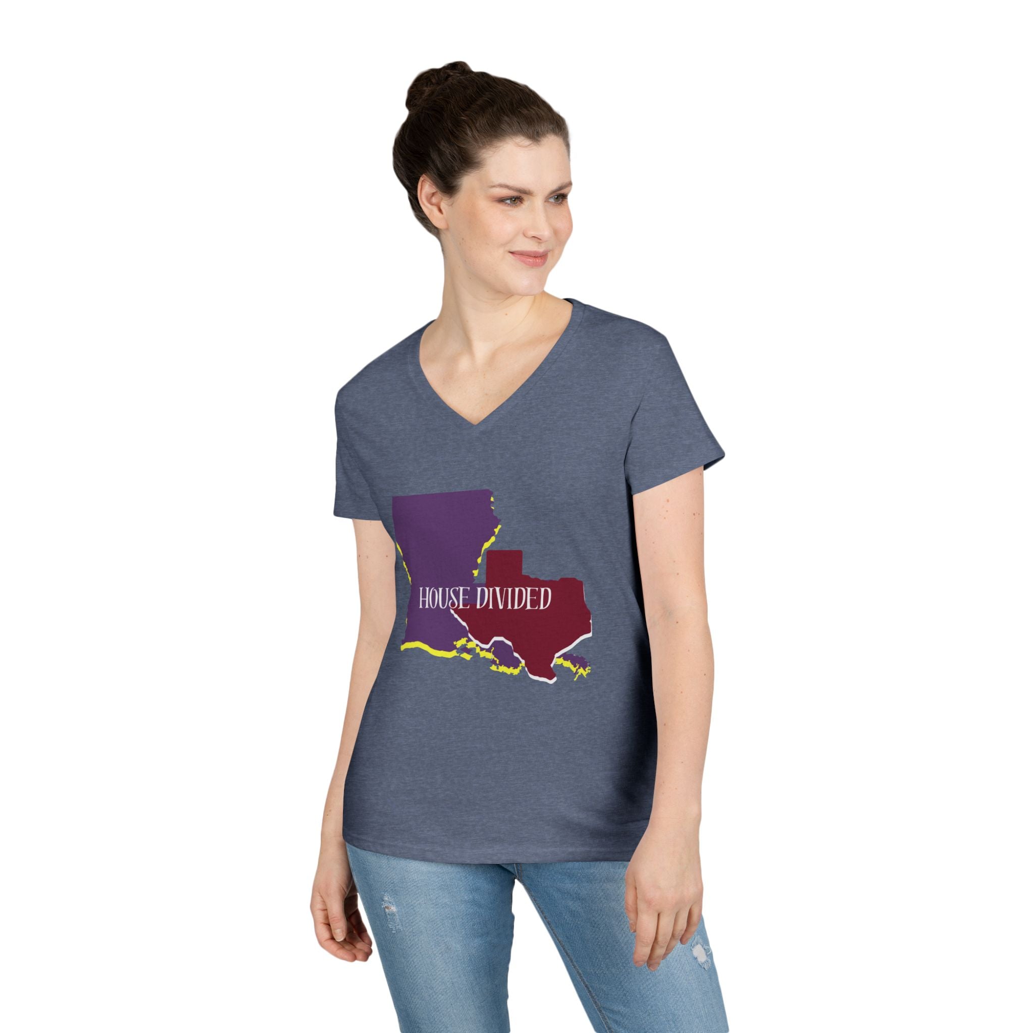 Ladies' V-Neck Tee Fitted - "Aggies" "LSU" "House Divided"