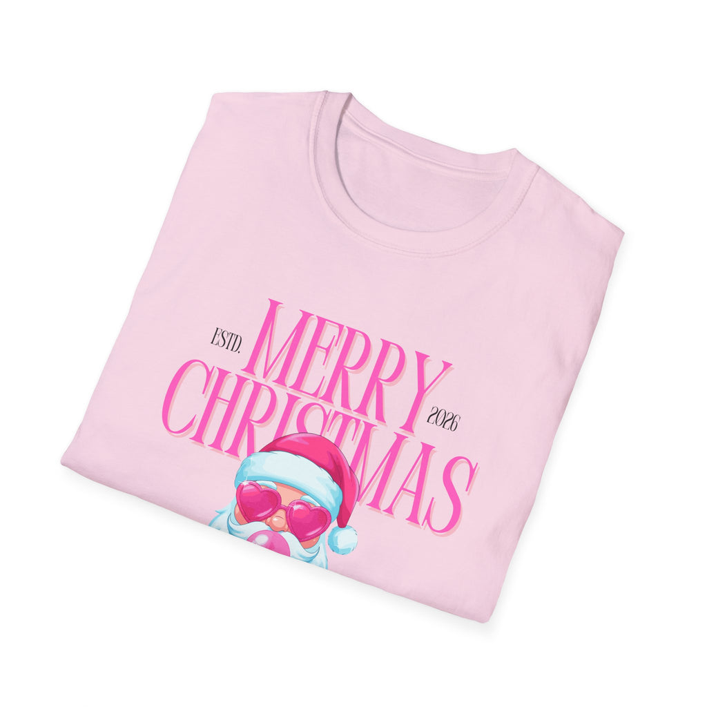 Ladies Soft Relaxed Tee- Santa (Cool Santa) pink
