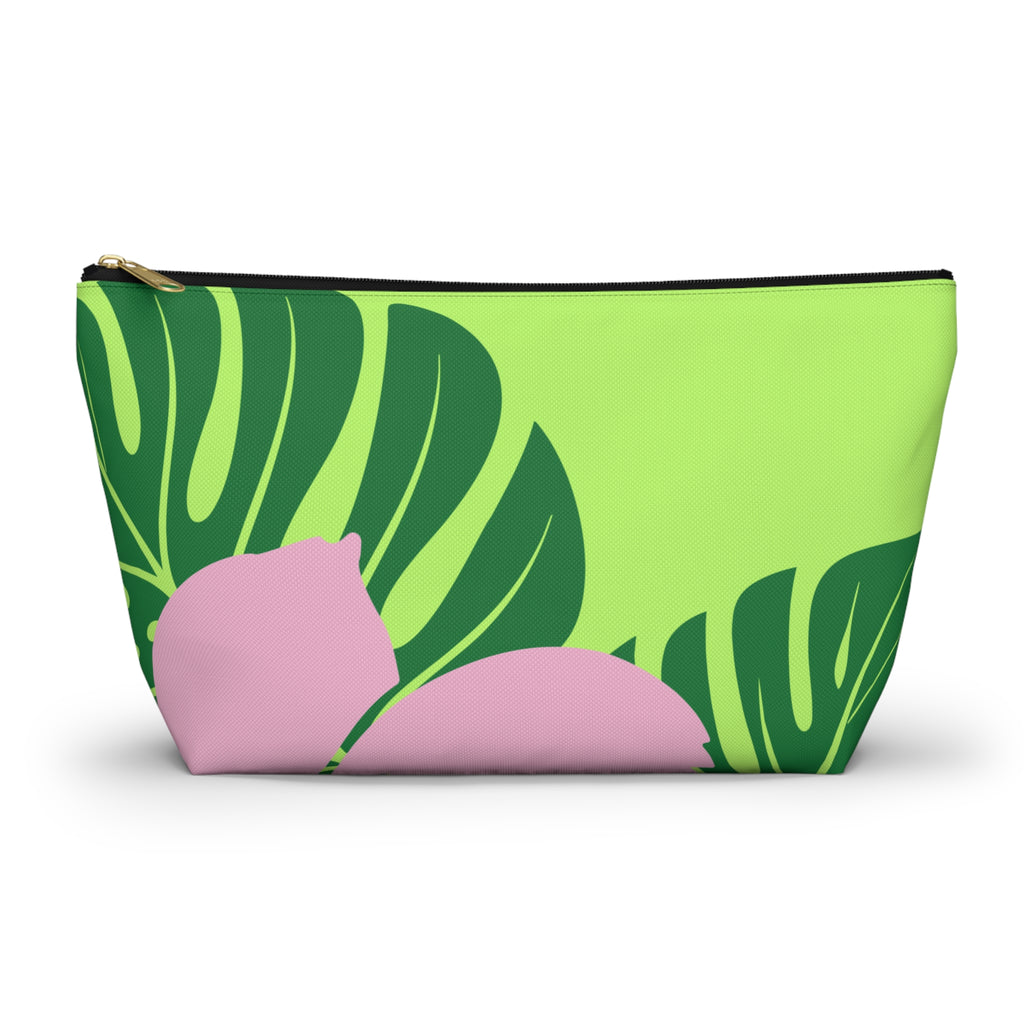 Accessory Pouch w T-bottom - Green and Pink Tropical