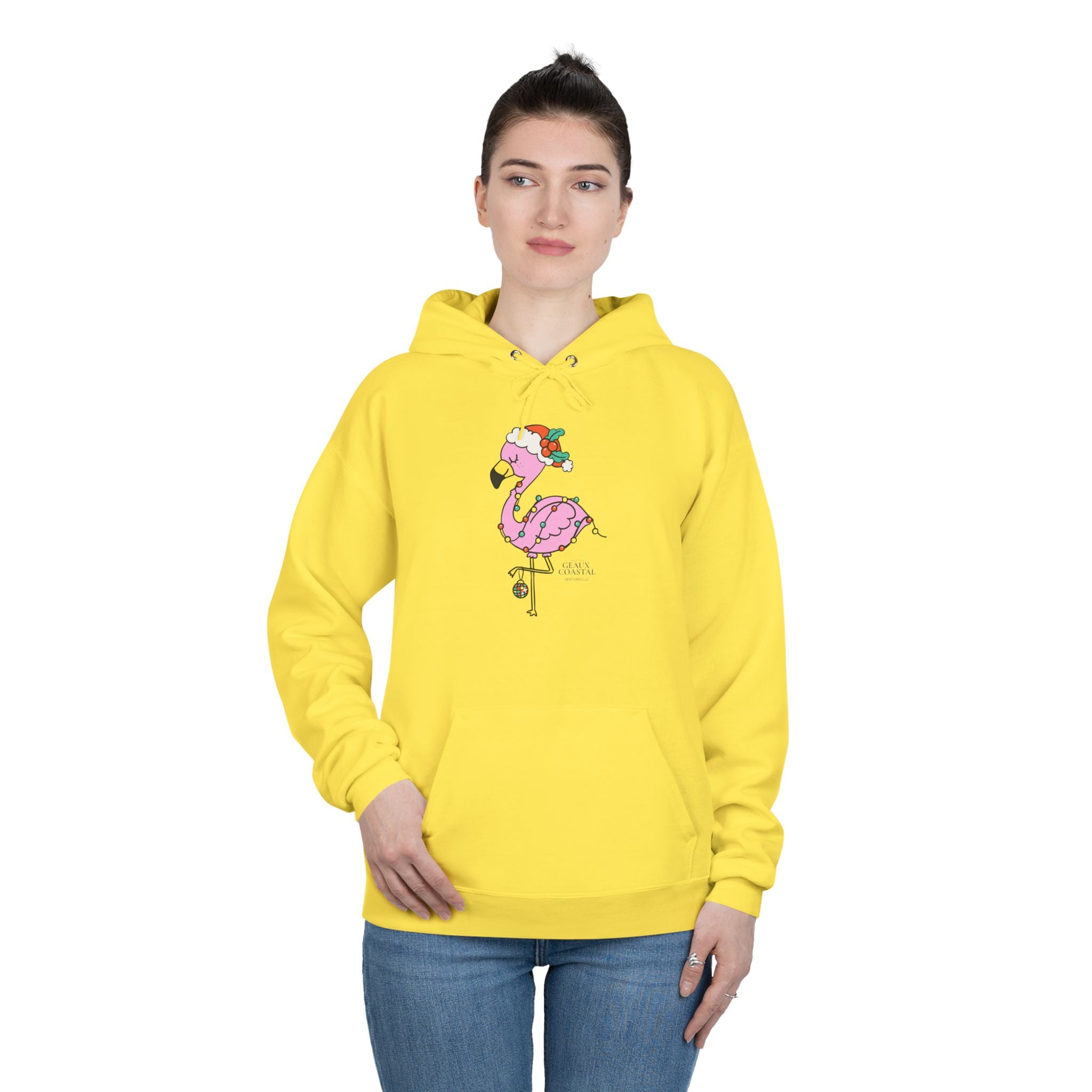 Ladies Pullover Hoodie Sweatshirt - Flamingo Cute Christmas Cheer - Regular Fit